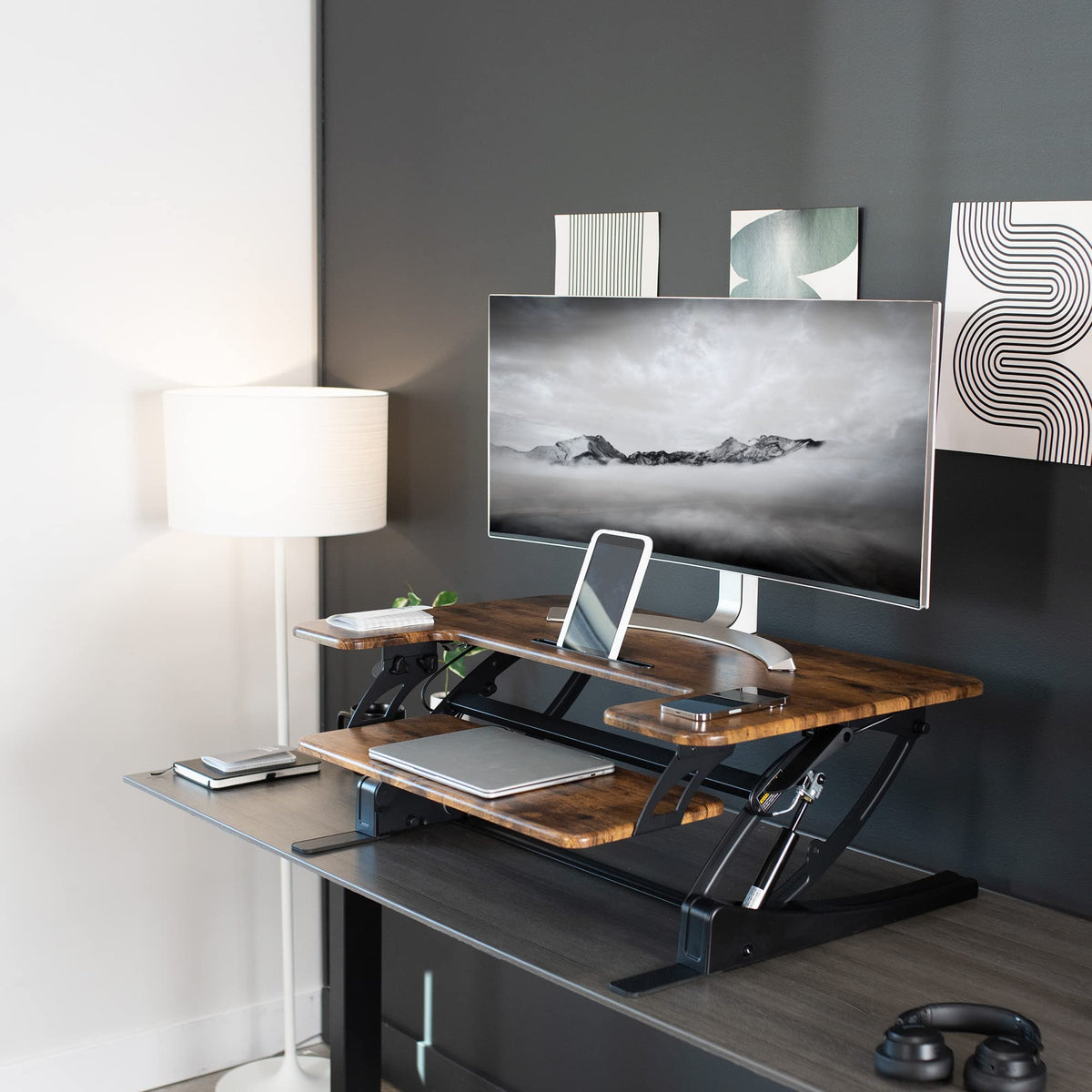 Vivo Black Height Adjustable 36" Stand up Desk Converter | Quick Sit to Stand Tabletop Monitor Riser (DESK-V000V)