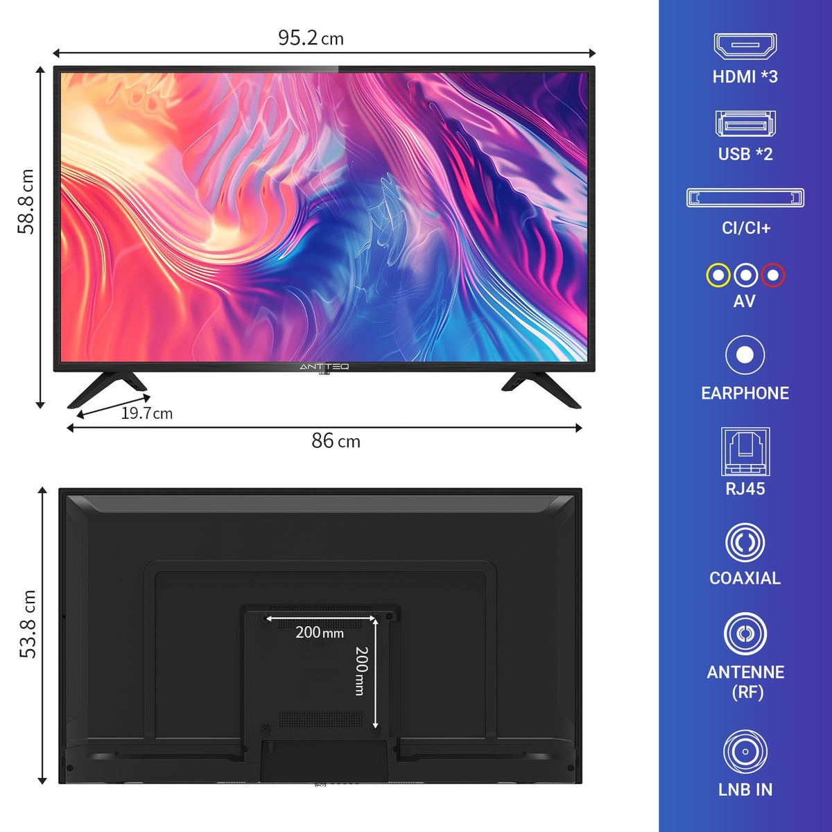 AB50D1 Fernseher 50 Zoll (TV 127 cm), Dolby Audio, LED, Triple Tuner DVB-C / T2 / S2, CI+, HDMI, Mediaplayer per USB, digitaler Audioausgang, incl. Hotelmodus