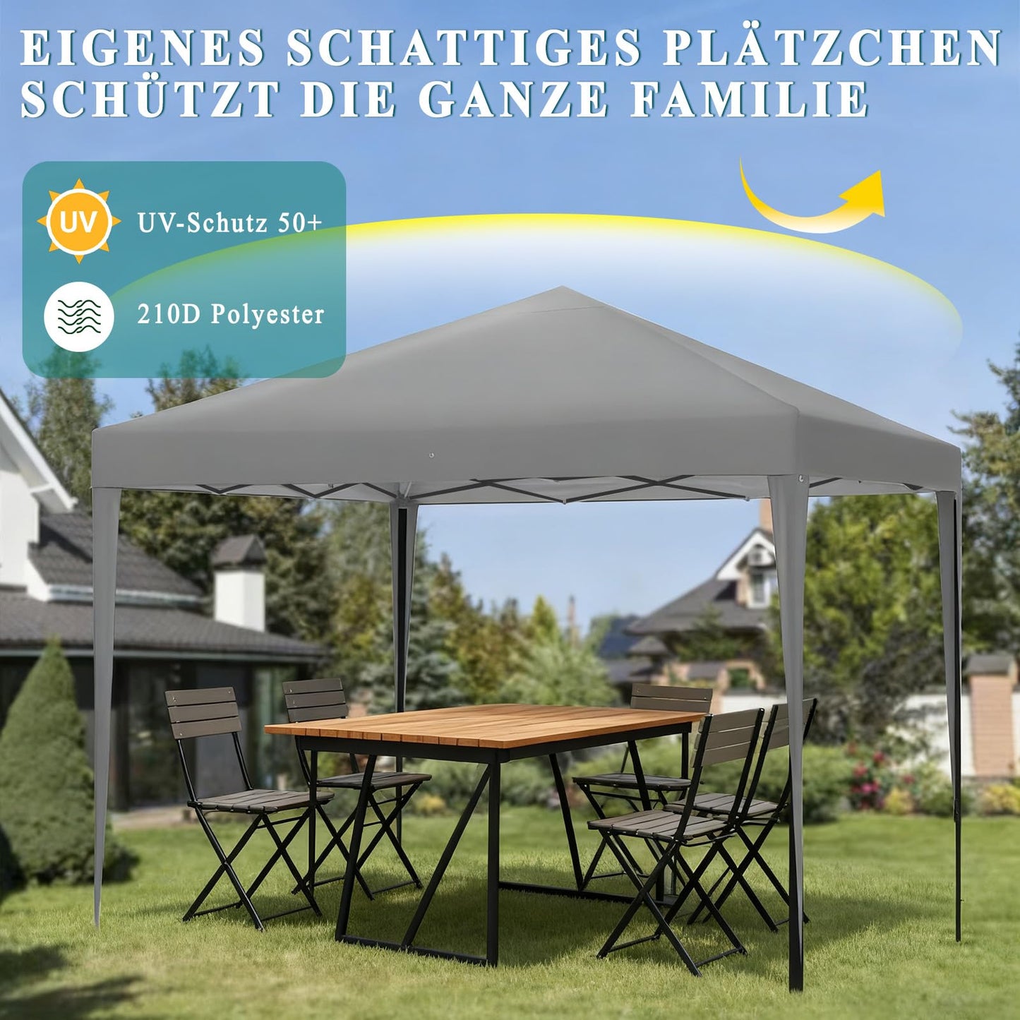 ISE 3 x 3 m Garden Folding Gazebo with Carry Bag, Garden Tent, 50+ UV Protection with 4 Side Panels for Garden, Party, Wedding, High Quality, grey
