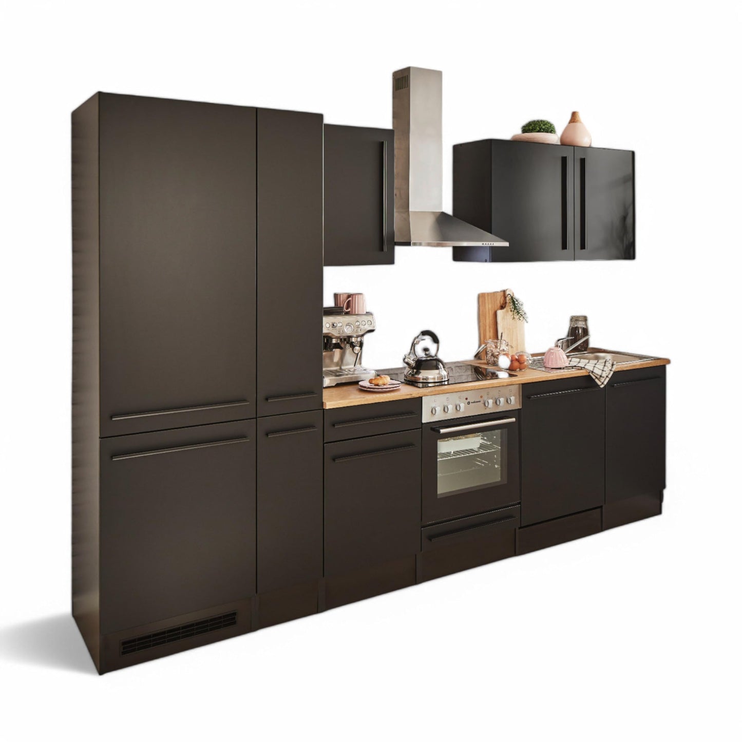 Jazz 8 Modern Kitchen Unit without Electrical Appliances in Anthracite, Artisan Oak Look, Spacious Fitted Kitchen with Lots of Storage Space, 220 x 211 x 60 cm (W x H x D)