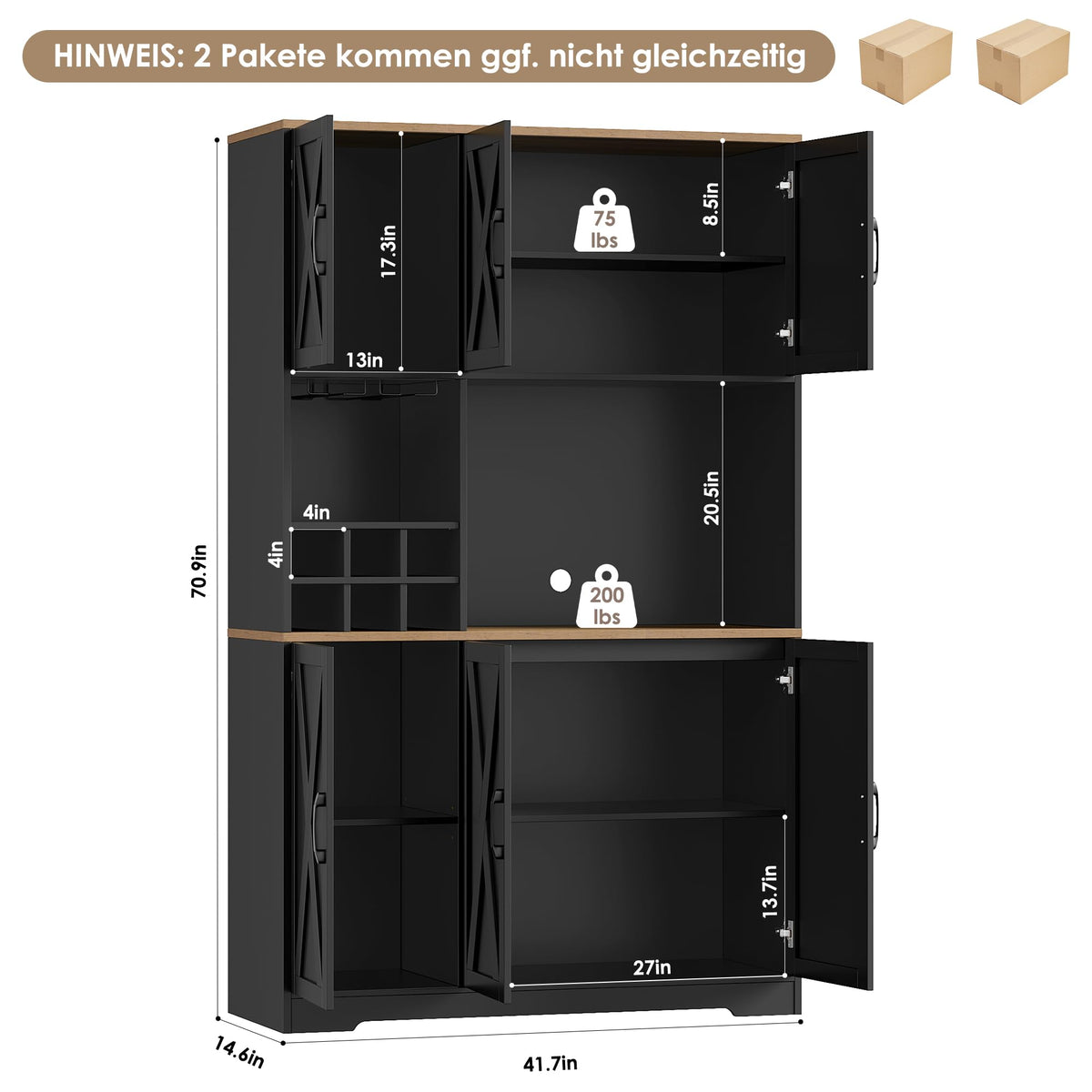 HOCSOK Kitchen Cabinet 106 x 180 cm (W x H), Buffet Cabinet, White, Sideboard with 6 Doors, Removable Bottle Holder and Removable Glass Holder, Storage Cabinet for Kitchen, Living Room, Dining Room