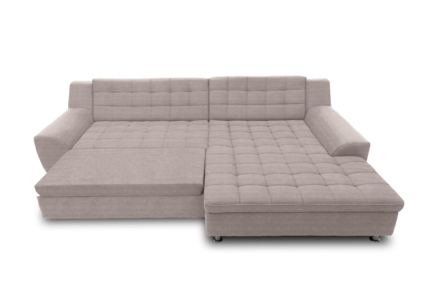 DOMO. collection Merida Corner Sofa, Sofa with Sleep Function in L-Shape, Corner Couch with Bed Box, Sofa Bed 304 x 200 x 84 cm (W x D x H), Beige