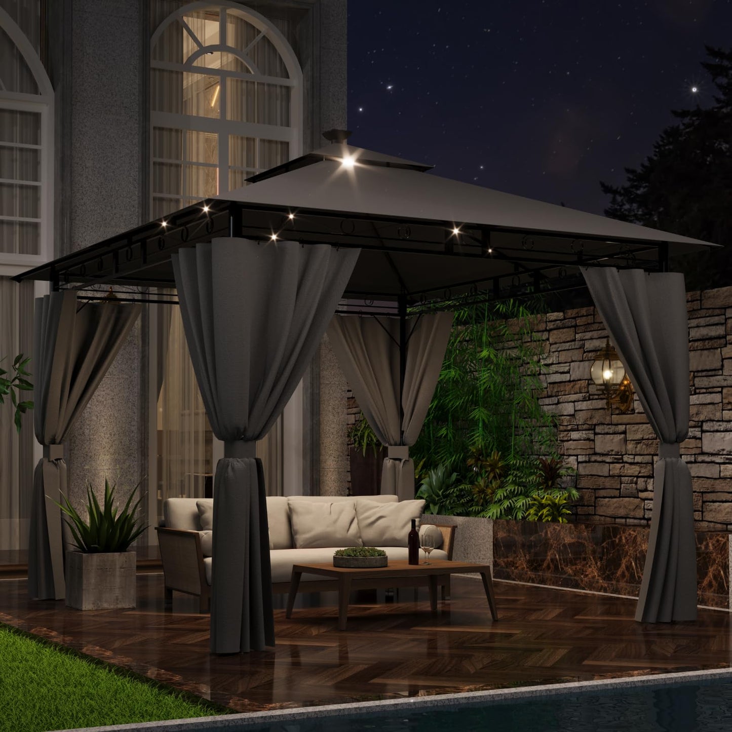 Gazebo 3 x 3 Waterproof Stable Winterproof, Garden Gazebo, Tarpaulin, Garden Gazebo, Metal Frame Gazebo, Grey