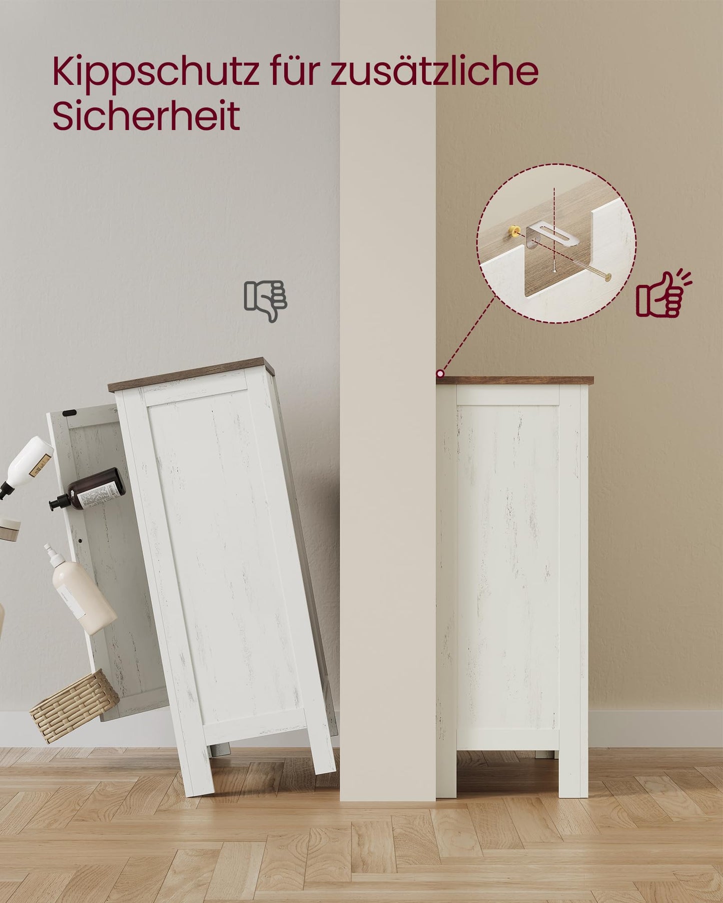VASAGLE LIRY Kollektion - Aufbewahrungsschrank im Landhausstil, Badschrank mit Türen, freistehende Küchenschrank, verstellbare Ablagen, Esszimmer, Wohnzimmer, vintageweiß BBK773W01