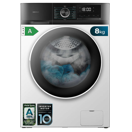 Cecotec Washing Machine 12 kg Front Load Bolero DressCode 12500 Inverter Steel A, 1400 rpm, Inverter Plus Motor, 16 Progr, SteamMax, Pearl Drum, Delay Start, Drum Clean, Display, Allergy Care, Stop &