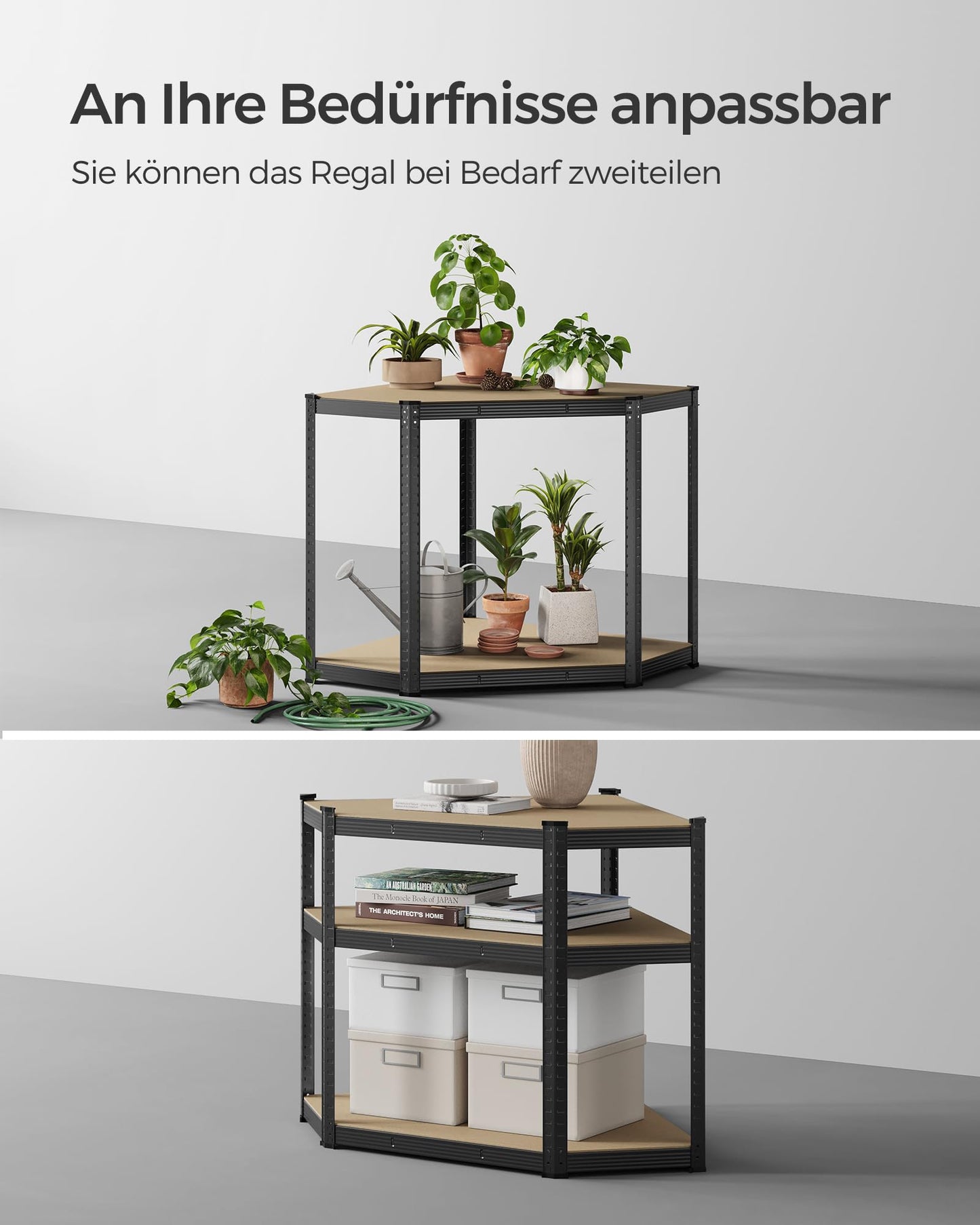 SONGMICS GLR080E01 Corner Shelving Unit 5 Levels Heavy Duty Metal Storage Shelf for Garage Storage Room Cellar Shelf Maximum Load 875 kg Silver Natural Beige