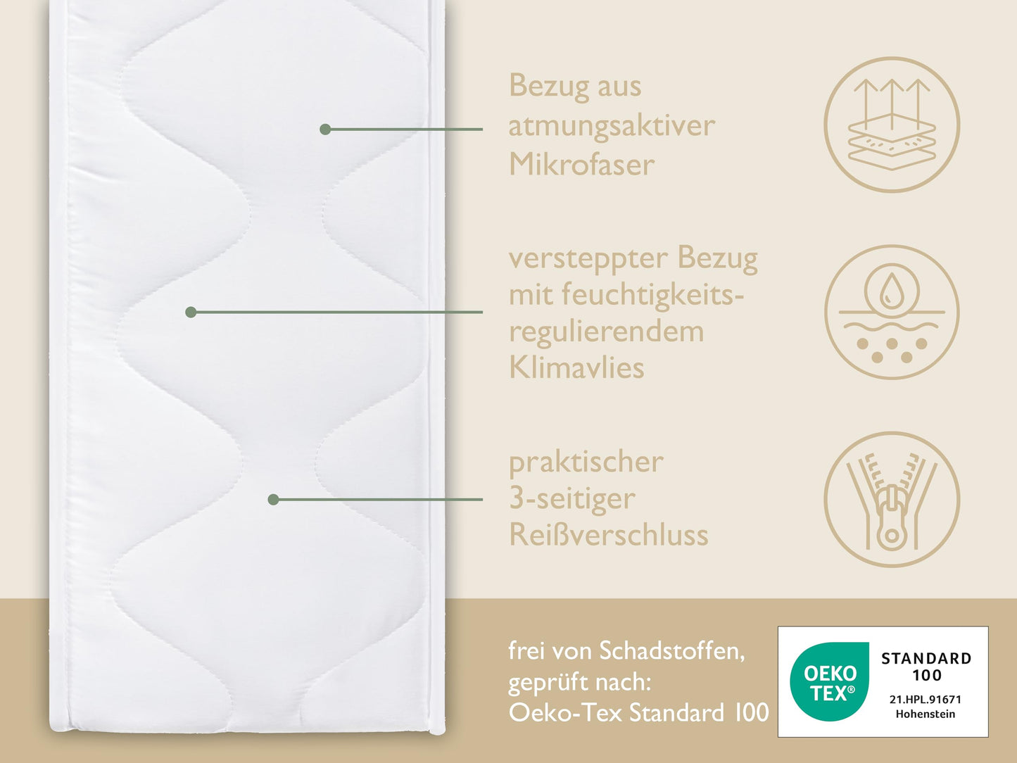 Badenia Trendline BT100 2-in-1 Duo XXL orthopädische 7-Zonen Komfortmatratze, 22 cm hoch, Härtegrad 3 und 4, 140 x 200, Öko-Tex Zertifiziert, produziert nach deutschem Qualitätsstandard