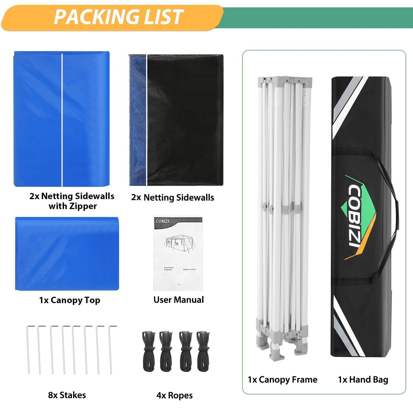 COBIZI Pavillon 3x3 Faltpavillon 3x3 Wasserdicht Stabil, Partyzelt Gartenpavillon UV-Schutz mit 4 Seitenwänden aus Mesh, Schwarz