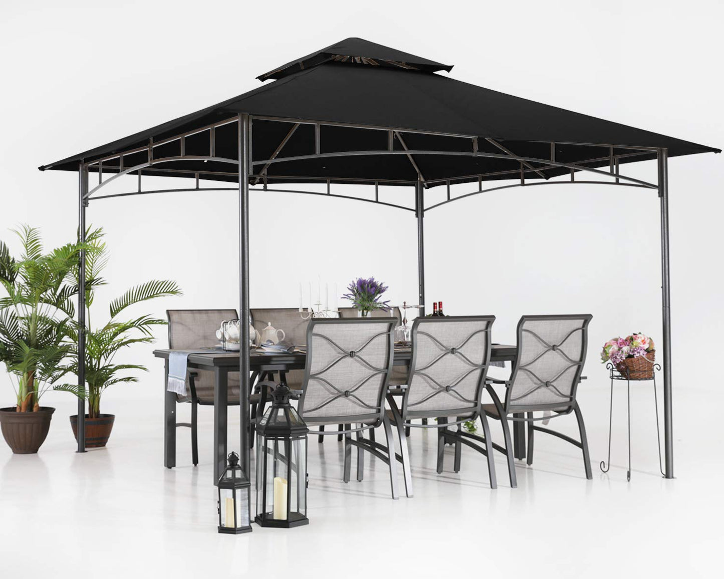ABCCANOPY Pavillon 2.5x2.5m Wasserdicht Stabil Winterfest Gartenpavillon，Doppeldachweichdach Hinterhof-Partyzelt mit Netz für Schatten und Regen,Grau