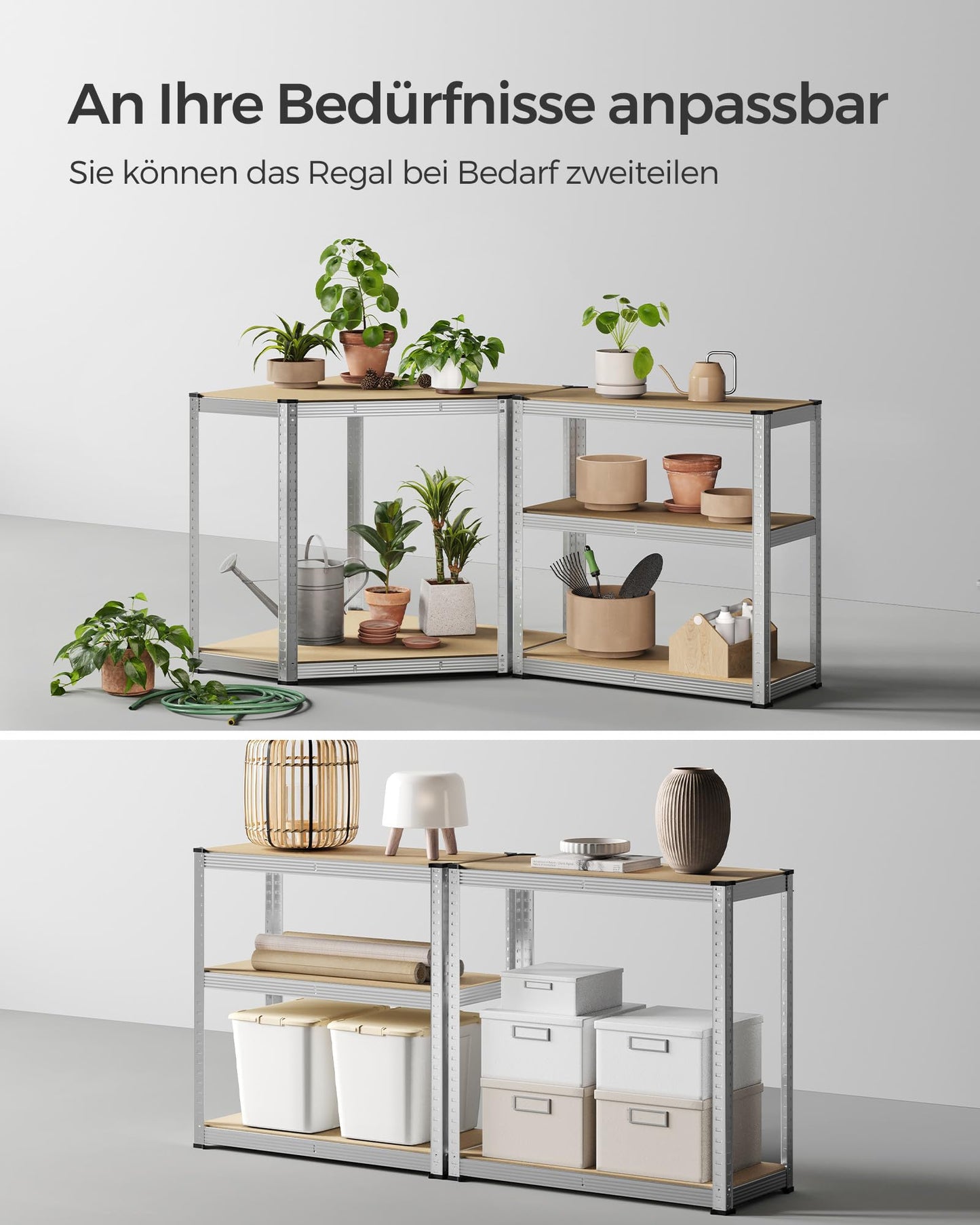 SONGMICS Corner Shelving Set, 5 Levels, Heavy Duty Shelf, Metal, Storage Shelving for Garage, Storage Room, Basement Shelf, Holds up to 2625 kg, Silver/Natural Beige, GLR070E03