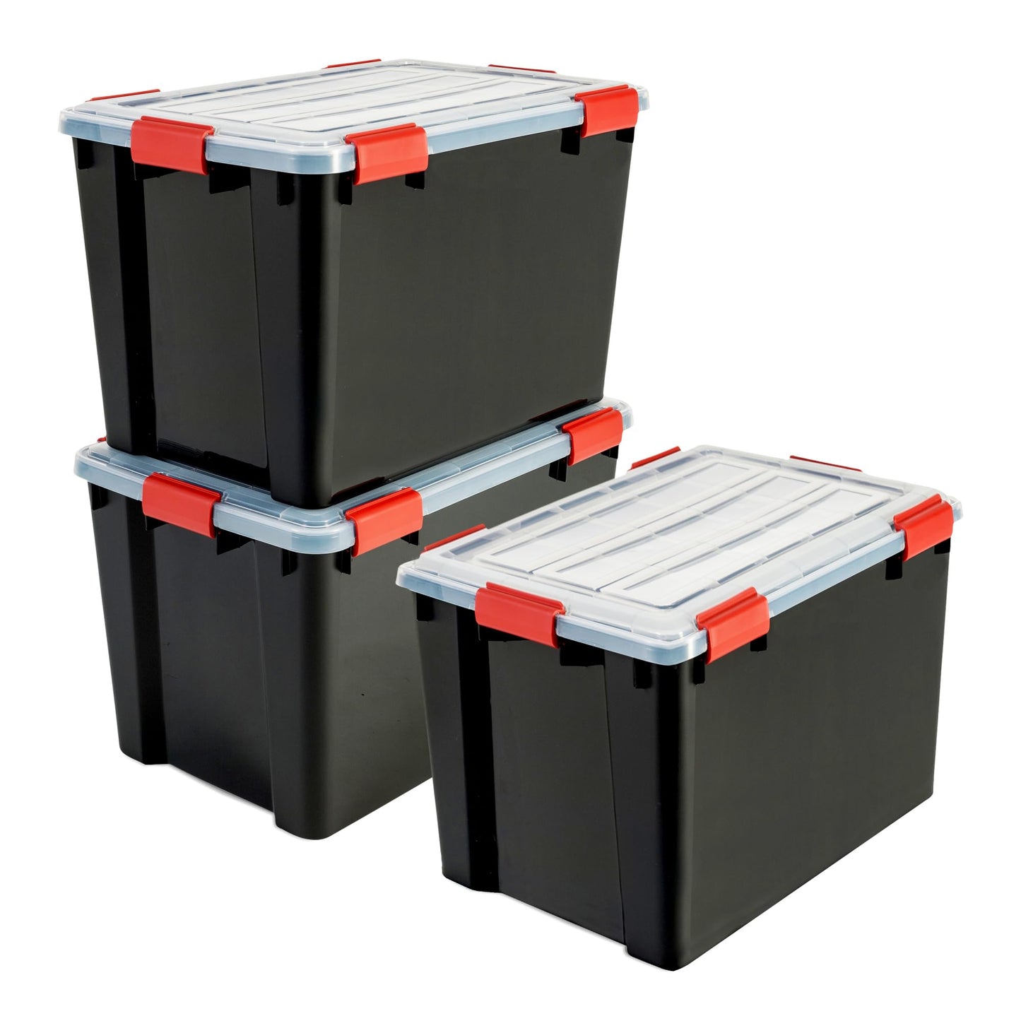 Iris Ohyama Airtight Plastic Storage Boxes with Lids, 70L, Set of 3, Black, Hermetic Waterproof Closure, Heavy Duty Snap Latches, Stackable, Dustproof, BPA-Free, DDAT-LD