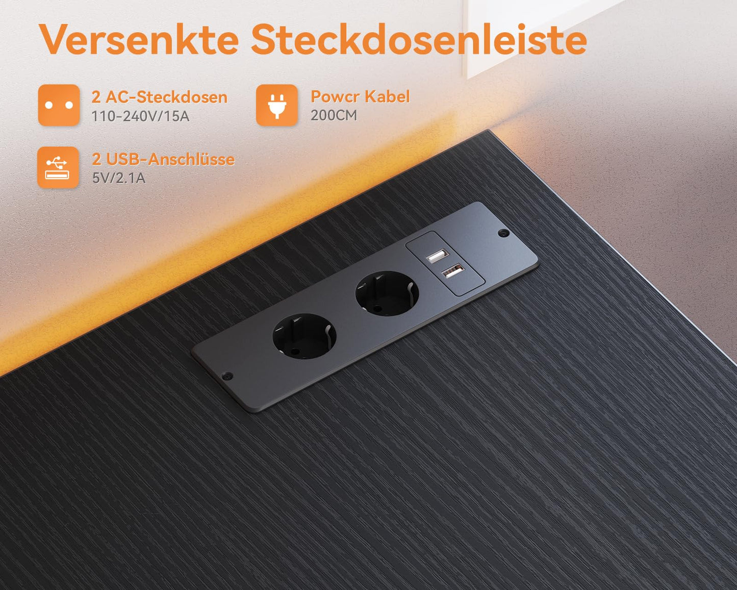 Coleshome Fabric Desk with 3 Drawers, 130 x 48 cm Computer Desk with 2 Sockets and 2 USB Charging Ports, PC Table with Shelf, Reversible Office Table for Office, Living Room, White