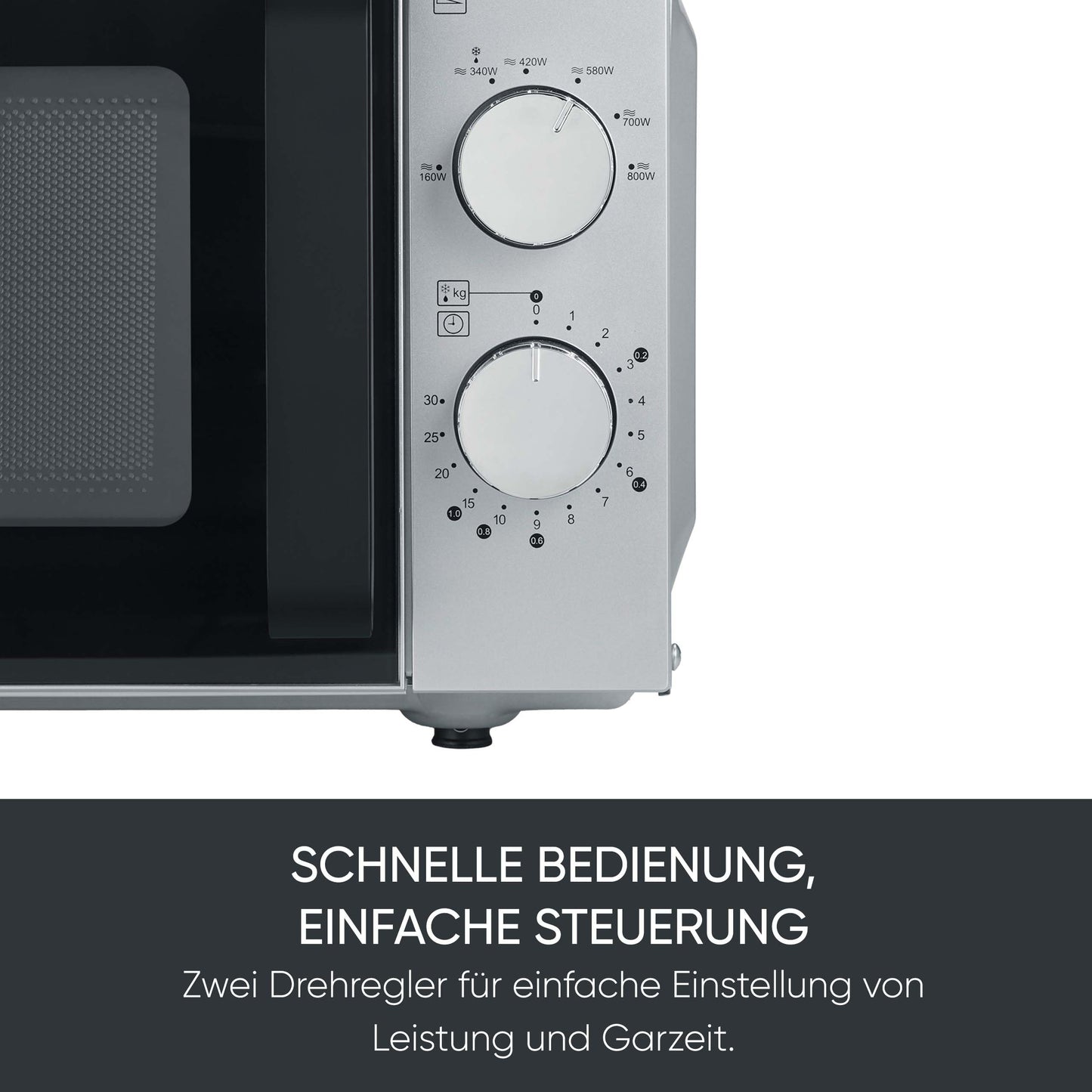 SEVERIN Microwave with Glass Base, for Defrosting and Heating, Microwave Oven with Large Usable Surface for Square Tableware, Black/Silver, MW 7761