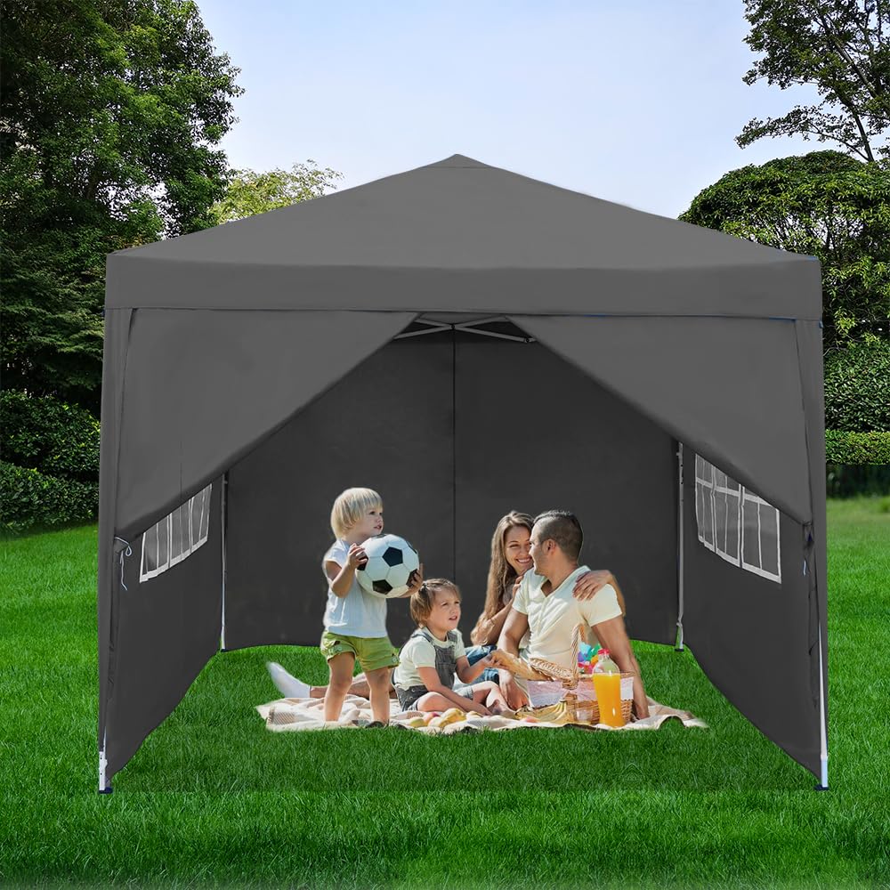 Mingone Folding Gazebo Waterproof Gazebo 3 x 3 m Stable Party Tent Pop Up Garden Tent Pasture Tent PE Beer Tent UV Protection 50+ Marquee with 4 Side Panels, Beige