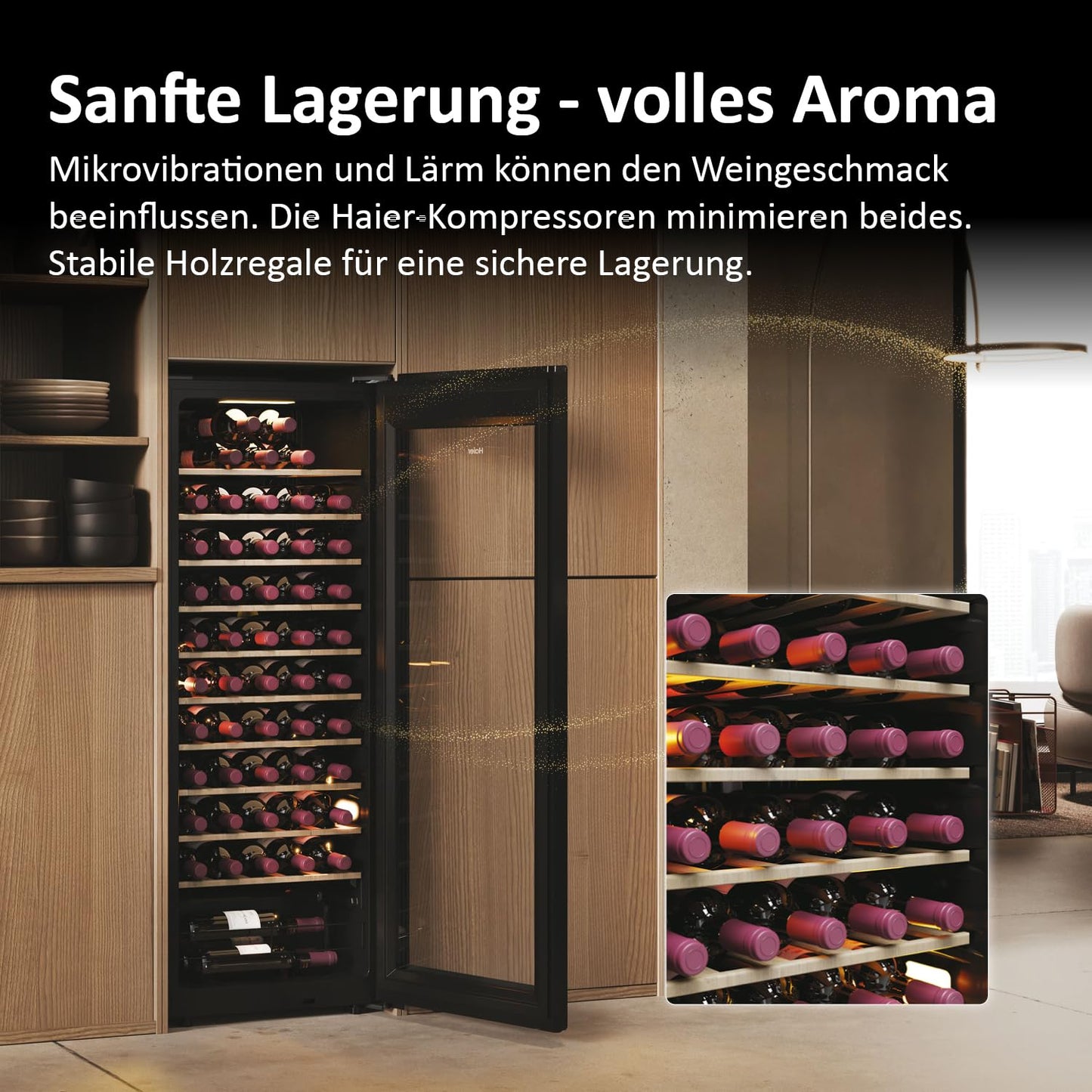 Haier Wine Fridge 50 Series 3 HWS34GGH1 I Wine Climate Cabinet for 34 Bottles I Modern Wine Fridge with UV Glass Door & 5 Wooden Shelves I Wine Cooler with Wi-Fi & Touch Display I Low Vibration