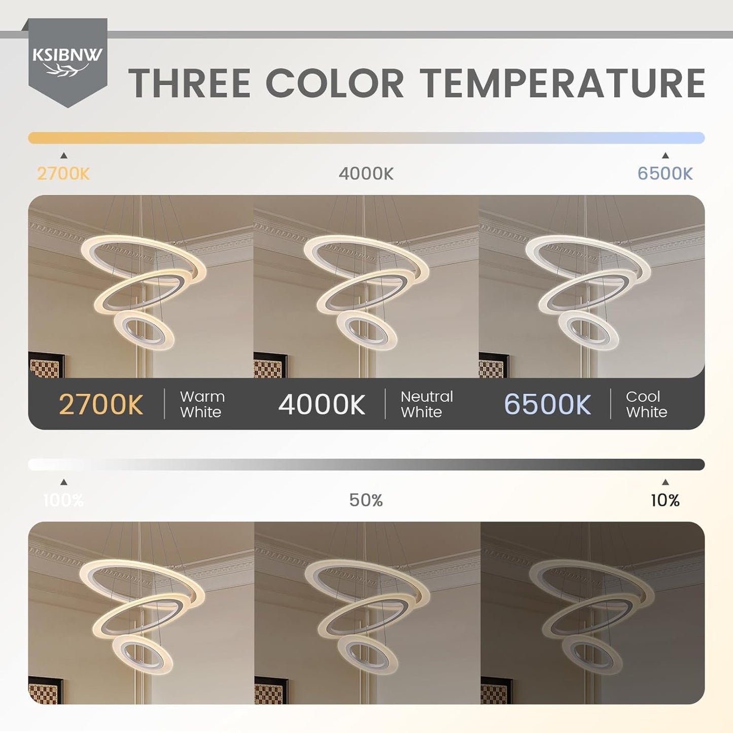 KSIBNW LED Hängelampe Esstisch 3 Ringe Pendelleuchte Dimmbar, Moderne Pendelleuchten Wohnzimmer mit Fernbedienung & APP Höhenverstellbar Acryl Aluminium Pendellampe Schlafzimmer 2700K-6500K, Weiß