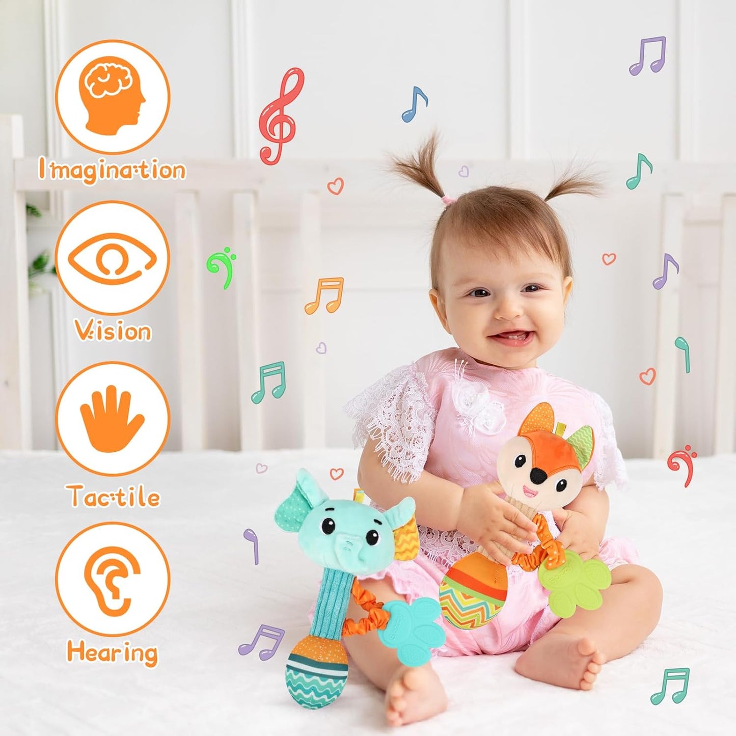 Venditer Pack of 2 Baby Rattle 0-6 Months, Grasping Toy Baby Baby Rattle Baby Toy for Toddlers 0-12 3 6 Months Boys Girls Gift