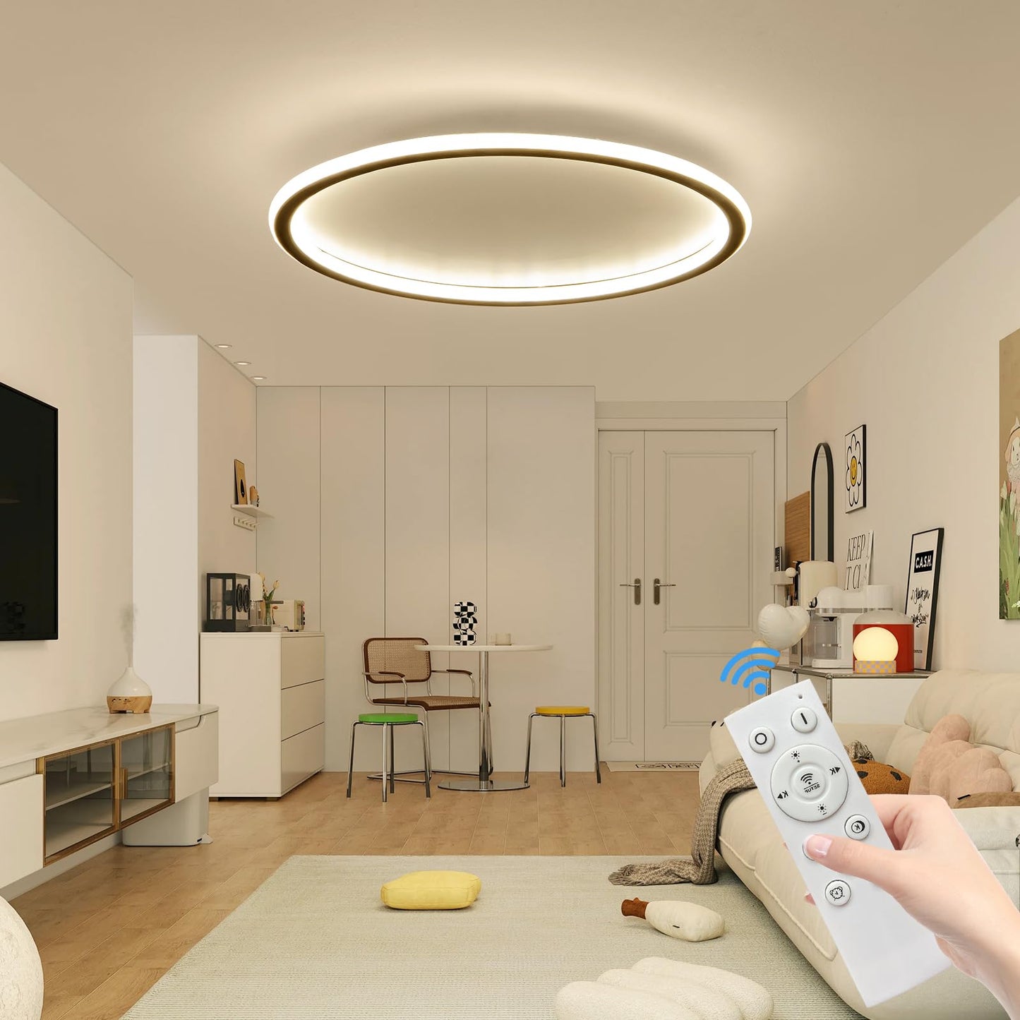 Mikeru 3000K Ceiling Light, 40 cm LED Round Ceiling Lighting, Warm White Ceiling Light, Flush Mount Bathroom Ceiling Lights Without Remote Control for Living Room, Hallway, Bedroom