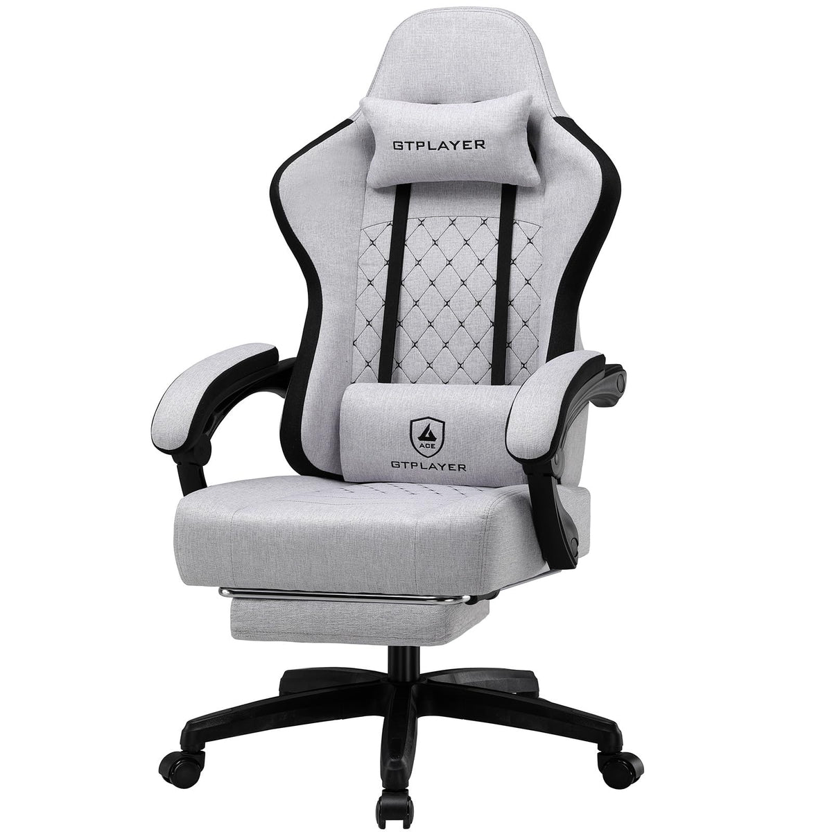 GTPLAYER Gaming Chair, Ergonomic Gaming Chair, Desk Chair with Fabric Surface, Spring Seat Cushion, Connecting Armrests and Footrest, Light Black