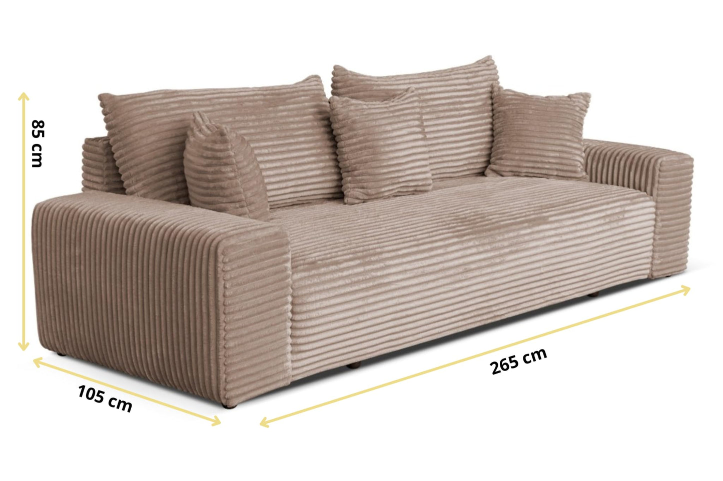 Cordo Sofa Bed 265 x 150 cm with Bed Box - Cord Sofa TILIA Wide Corduroy, SoftTouch Comfort, Nosage Spring, Removable Cushions, Easy Clean & Pet Friendly (Bronze)
