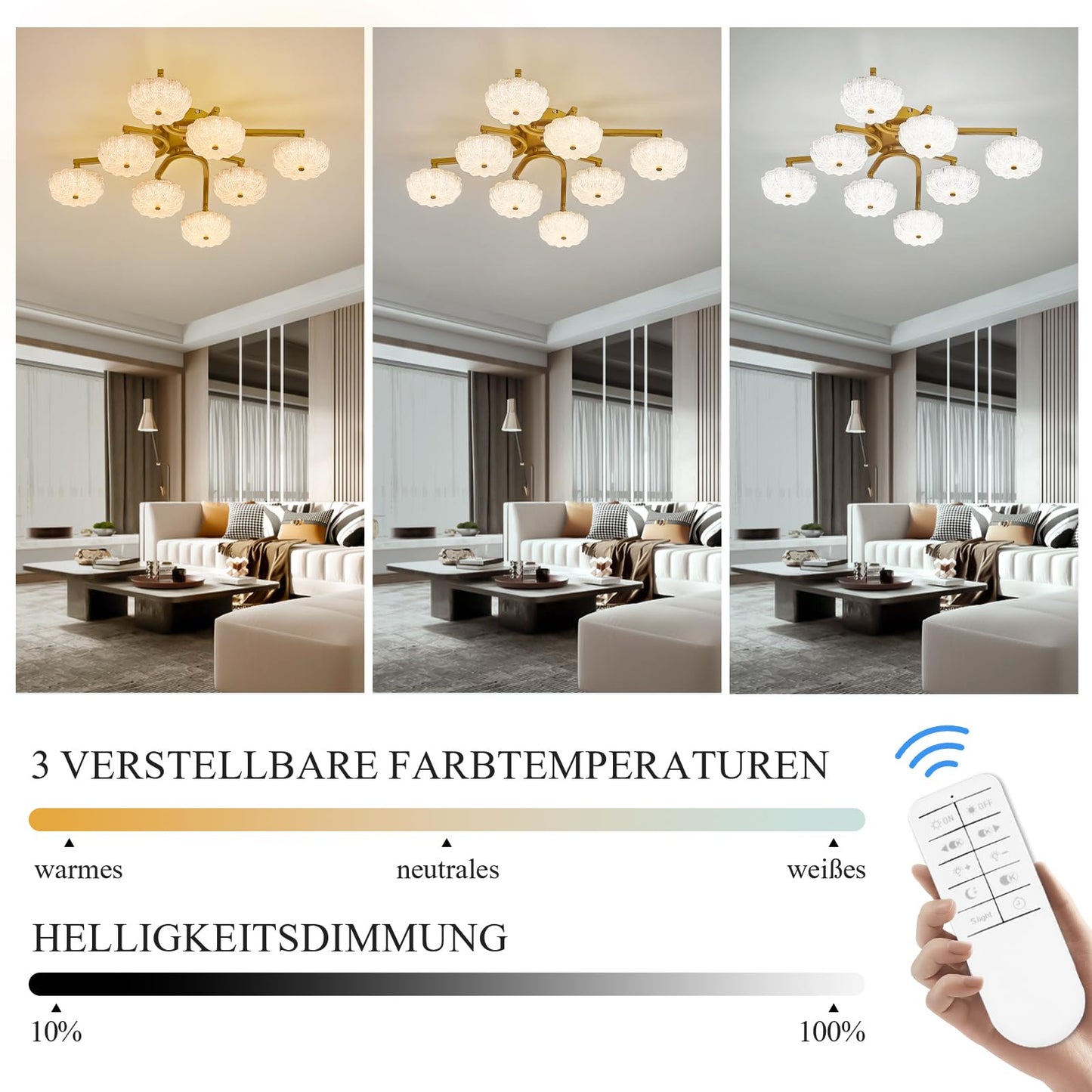 LED Ceiling Light, Modern Ceiling Light with Remote Control, Diameter 68 cm, Gold Dimmable Living Room Lamp, Colour Changing 3000 K - 6000 K with Memory Function, Kitchen Lamp, Bedroom Lamp Ceiling