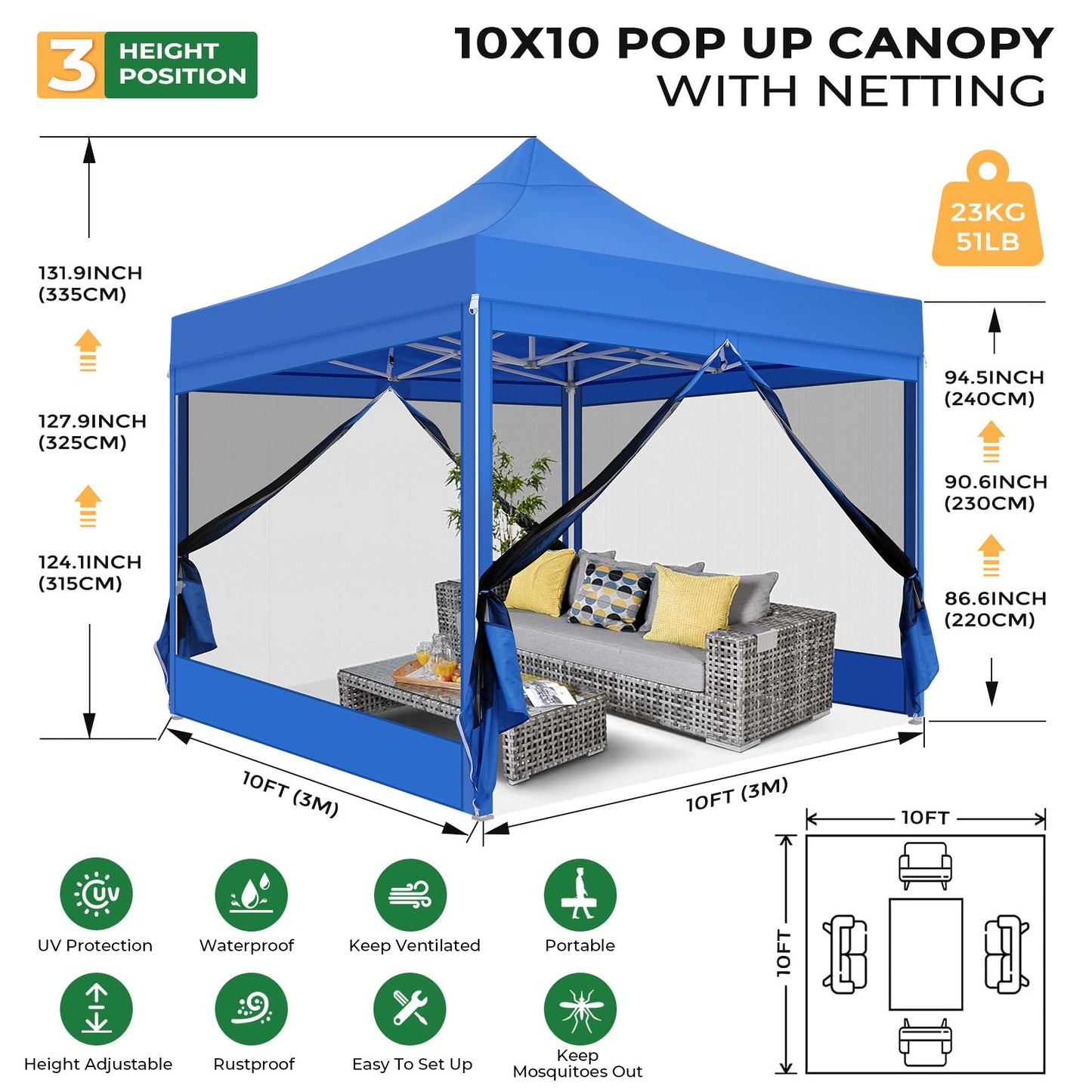 COBIZI Folding Gazebo 3 x 3 m Gazebo 3 x 3 m Waterproof Stable Party Tent Foldable with 4 Side Walls Mosquito Net Pop Up Garden Gazebo Anti-UV for Garden, Grey
