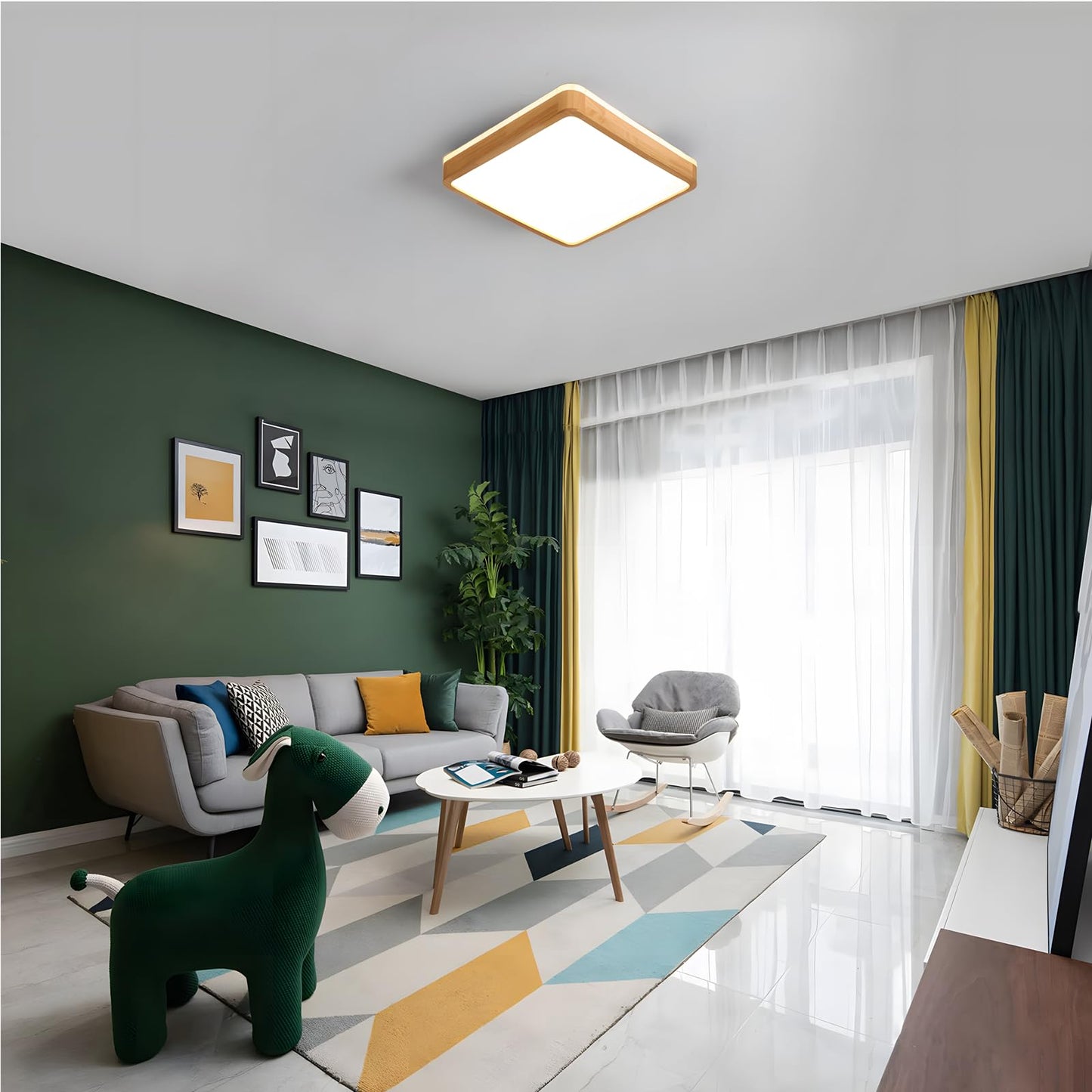 LED Wooden Ceiling Light, Diameter 30 cm, 3000 K, 1620 lm, 18 W, Ceiling Light with Square Top, 360° Luminous Natural Wood, Bedroom, Living Room, Children's Room, Kitchen, Dining Room (Warm White)