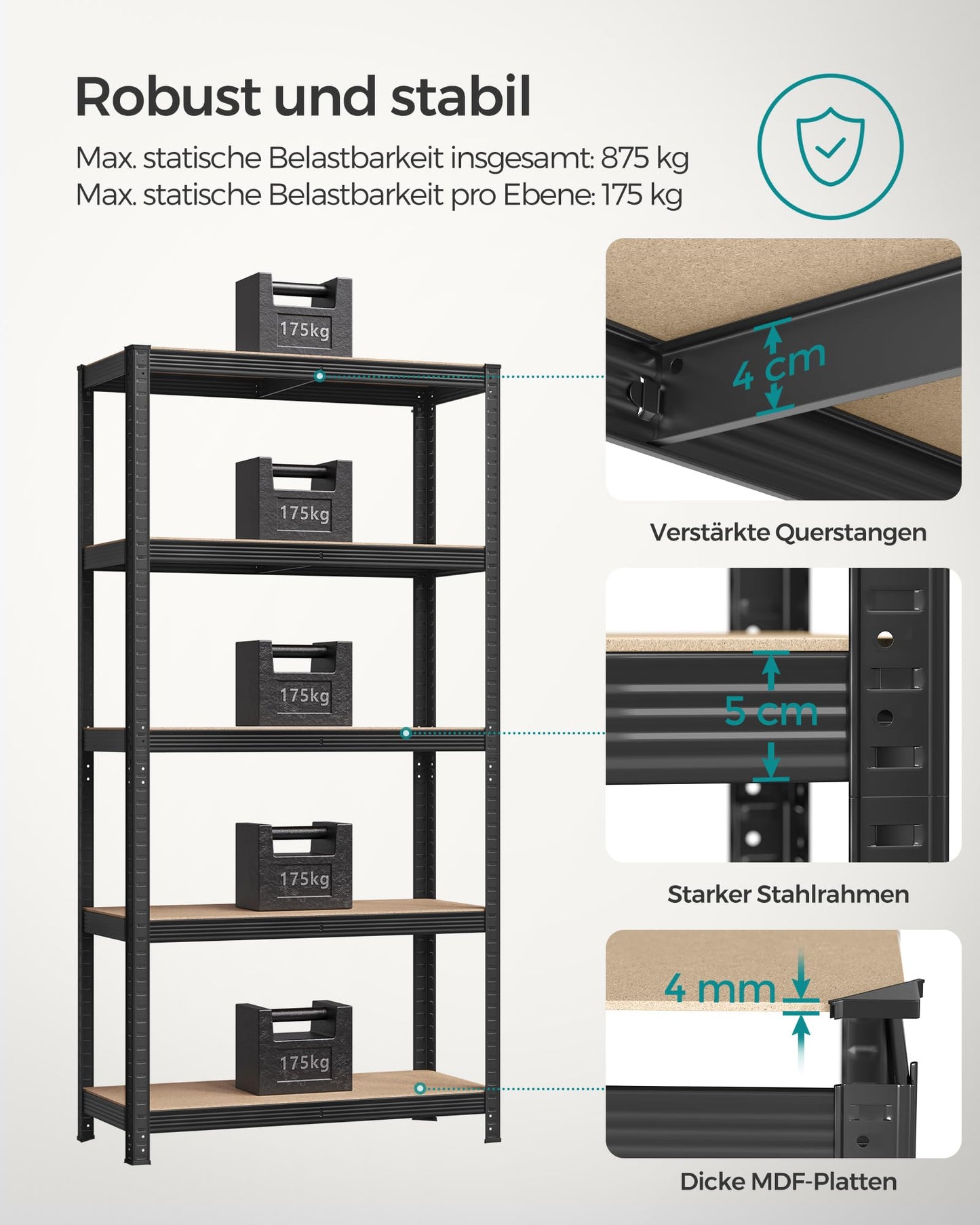 SONGMICS Storage Shelves, Heavy Duty Shelves, Set of 2, Basement Shelves, 180 x 90 x 40 cm, Maximum Load 875 kg, Shelves, Boltless Shelves, Reinforced Steel Frame, 5 Adjustable Shelves, Silver GLR040E02