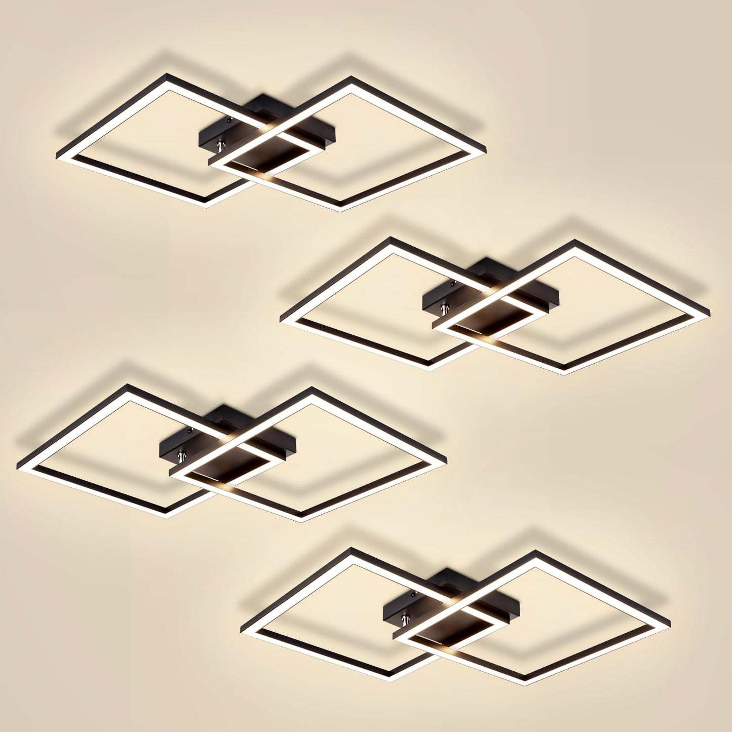 Homefire LED Ceiling Light, Kitchen, 24 W, Kitchen Lamp, Black, Living Room Lamp, Modern Design, Hallway Lamp, Warm White, Hallway, Bedroom Lamp, Square, for Living Room, Bedroom