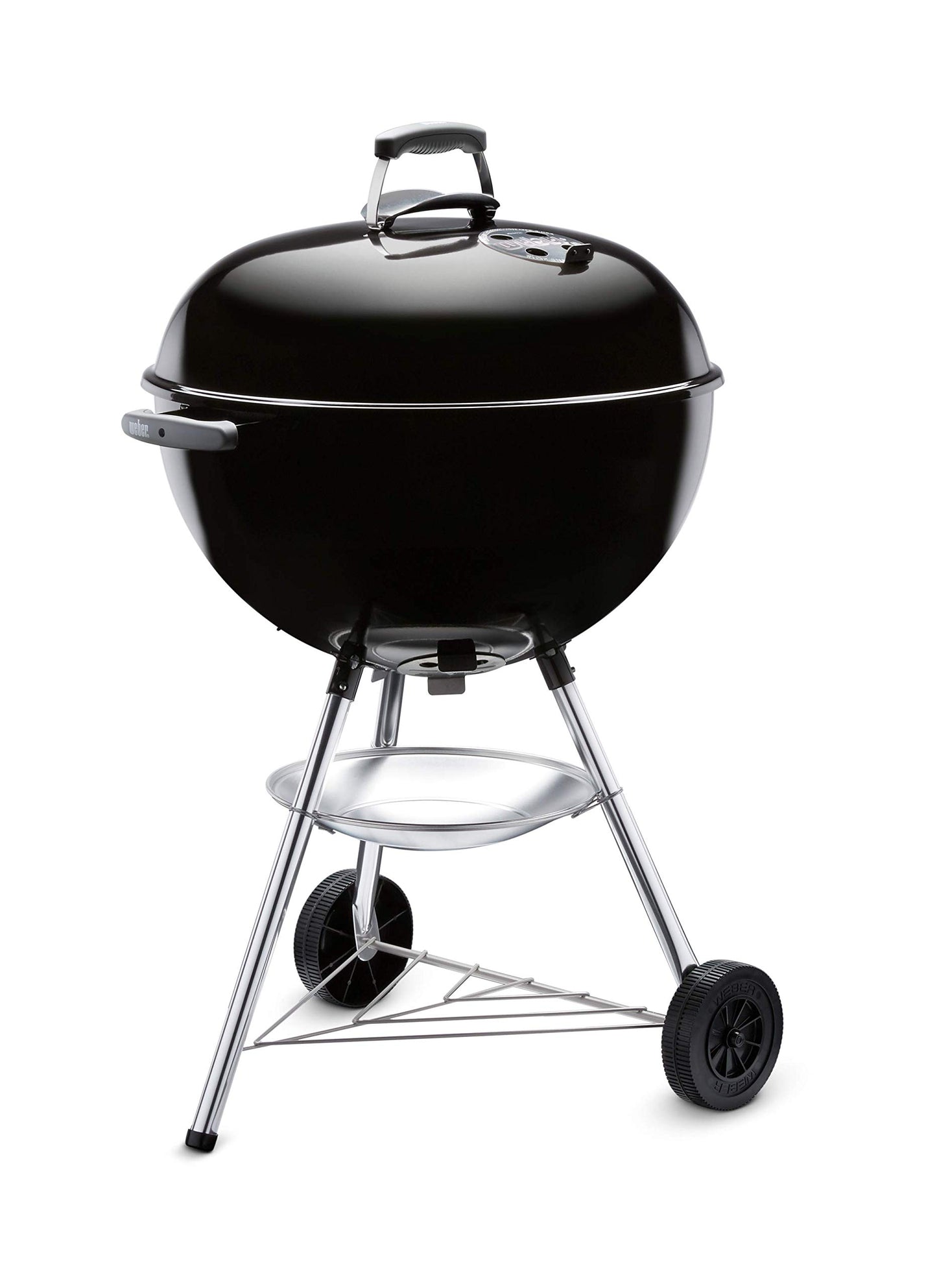 Weber Compact Kettle Charcoal Grill, Diameter 47 cm Grill Area, BBQ Grill with Porcelain Enamelled Lid and Kettle, Tripod Stand & Wheels, Chrome-Plated Cooking Grate, Black (1221004)