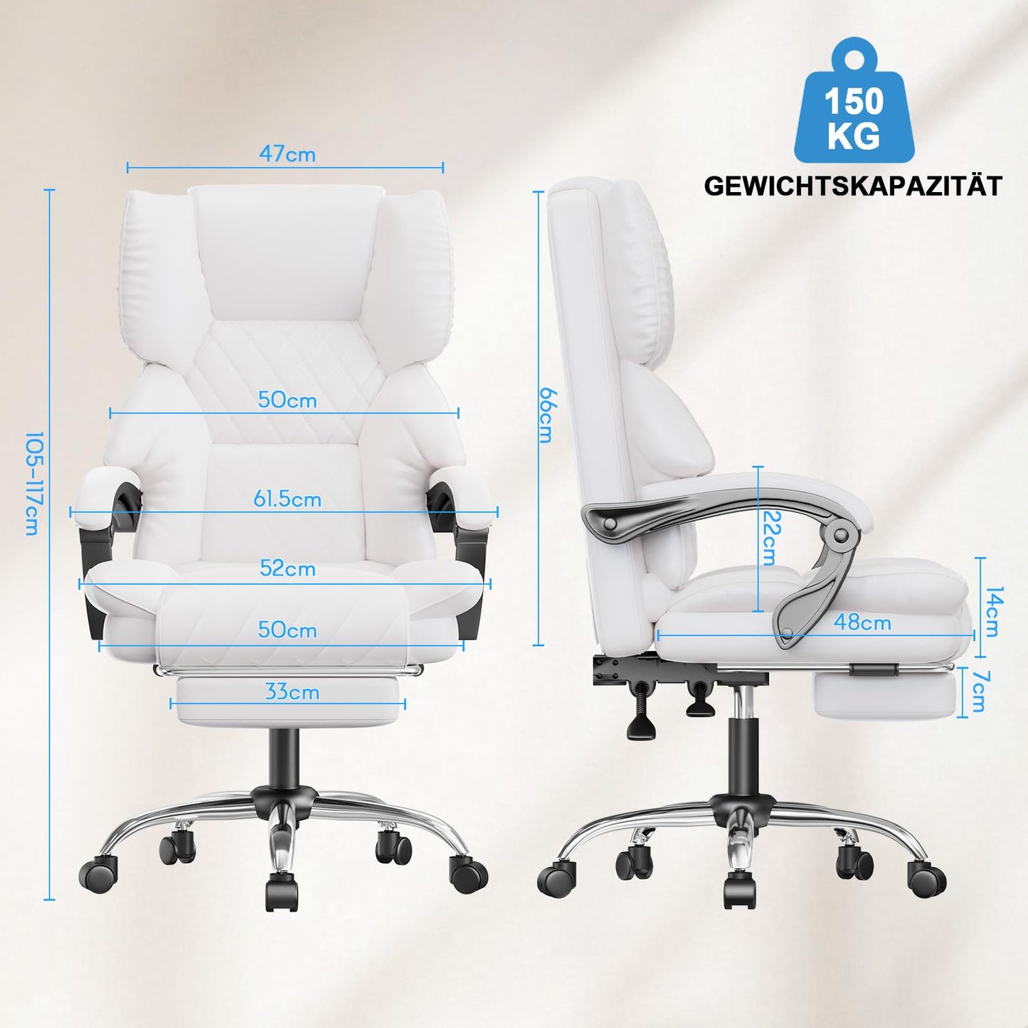 naspaluro Executive Office Chair with Footrest, Ergonomic Desk Chair, PU Leather Computer Chair with Padded Armrests and Soft Headrest Tilt Function, Height Adjustable Swivel Chair, Black