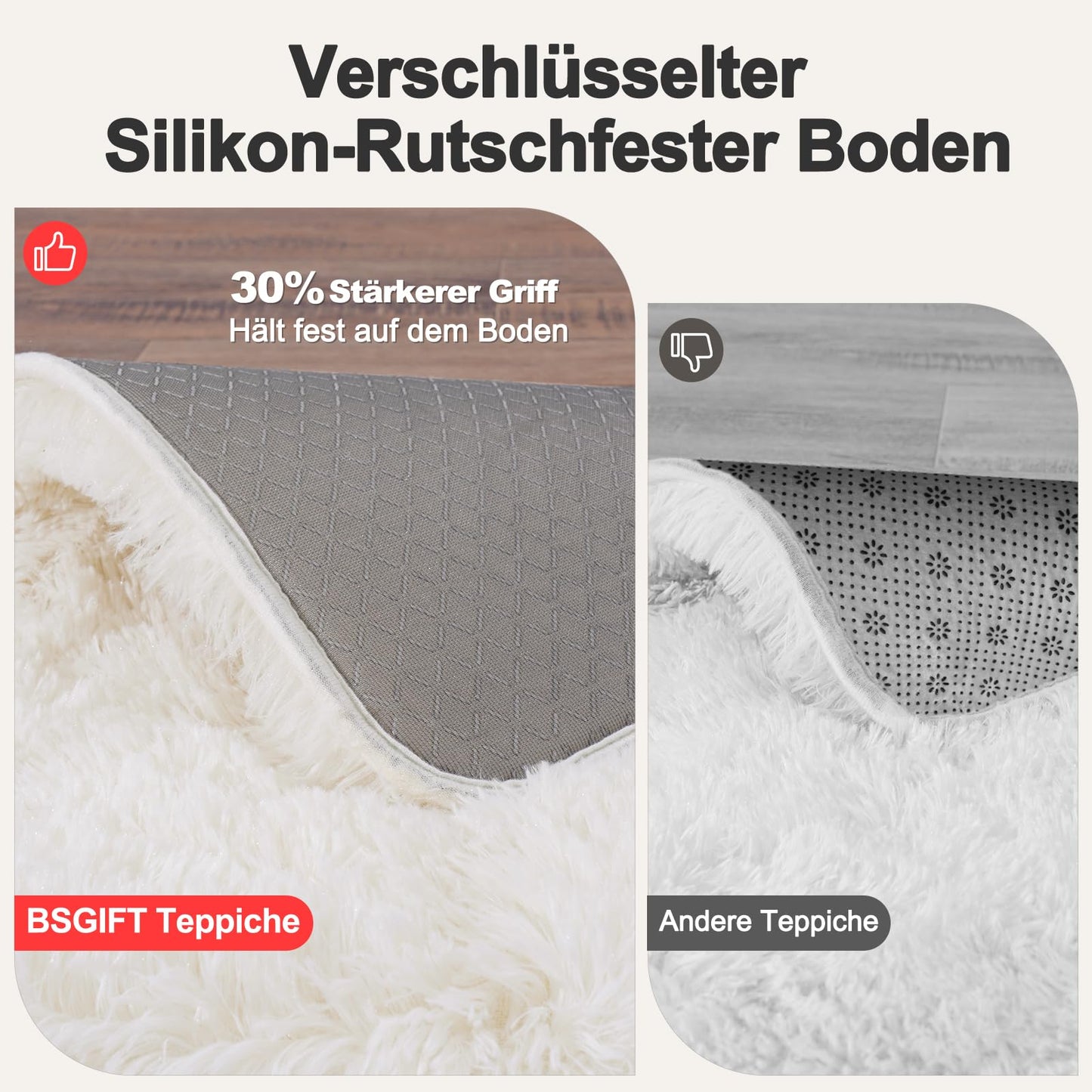BSGIFT High Pile Rug, Grey, 160 x 230 cm, Shaggy Long Pile Fluffy Rug, Living Room, Modern Living Room Rug, Bed Rug, High-Pile Carpet, Non-Slip for Bedroom, Children's Room
