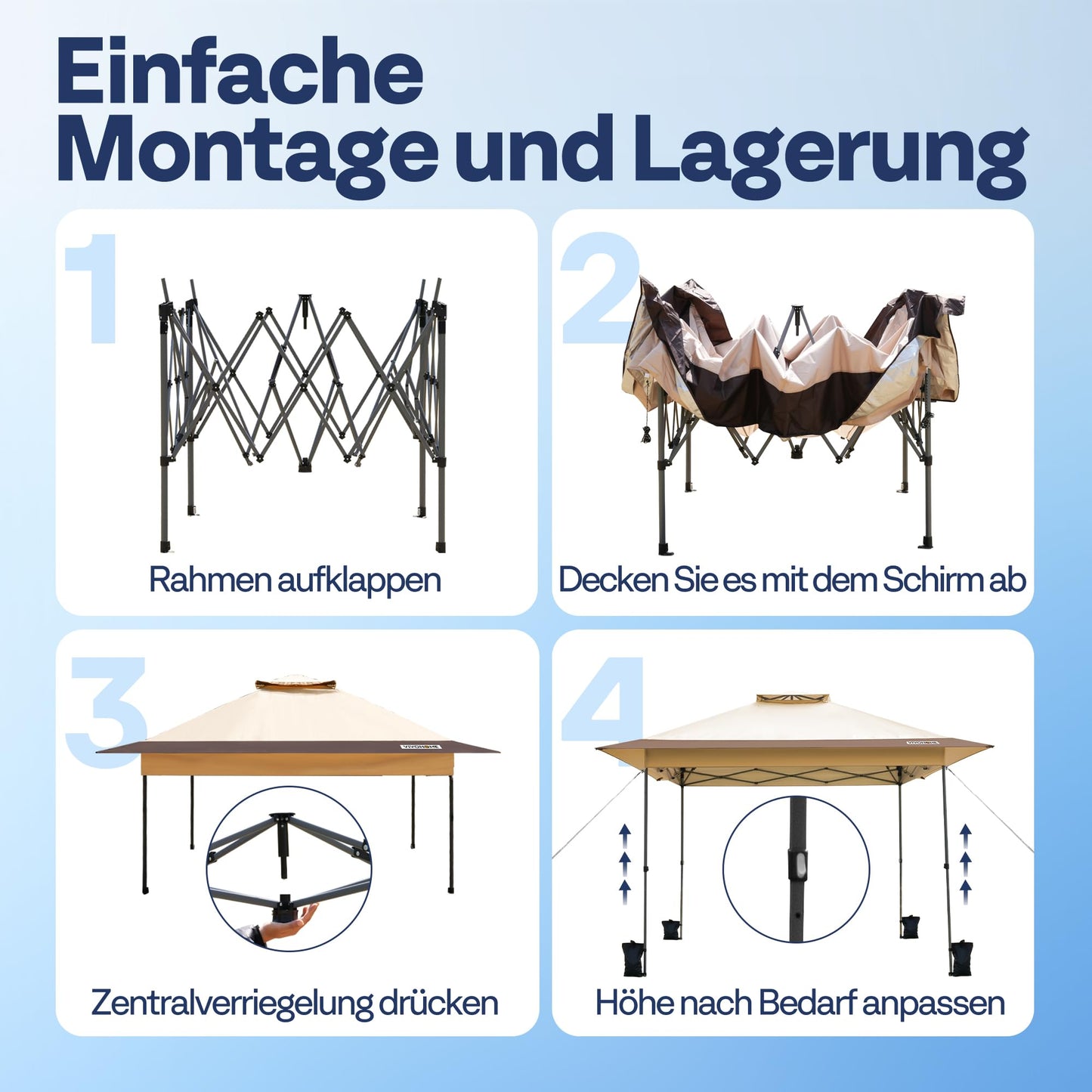 VIVOHOME 3 x 3 m Garden Gazebo with Double Roof, Height-Adjustable Pop Up Gazebo with Central Locking UV Protection 50+, Includes Carry Bag and 4 Sandbags for Garden, Outdoor, Camping