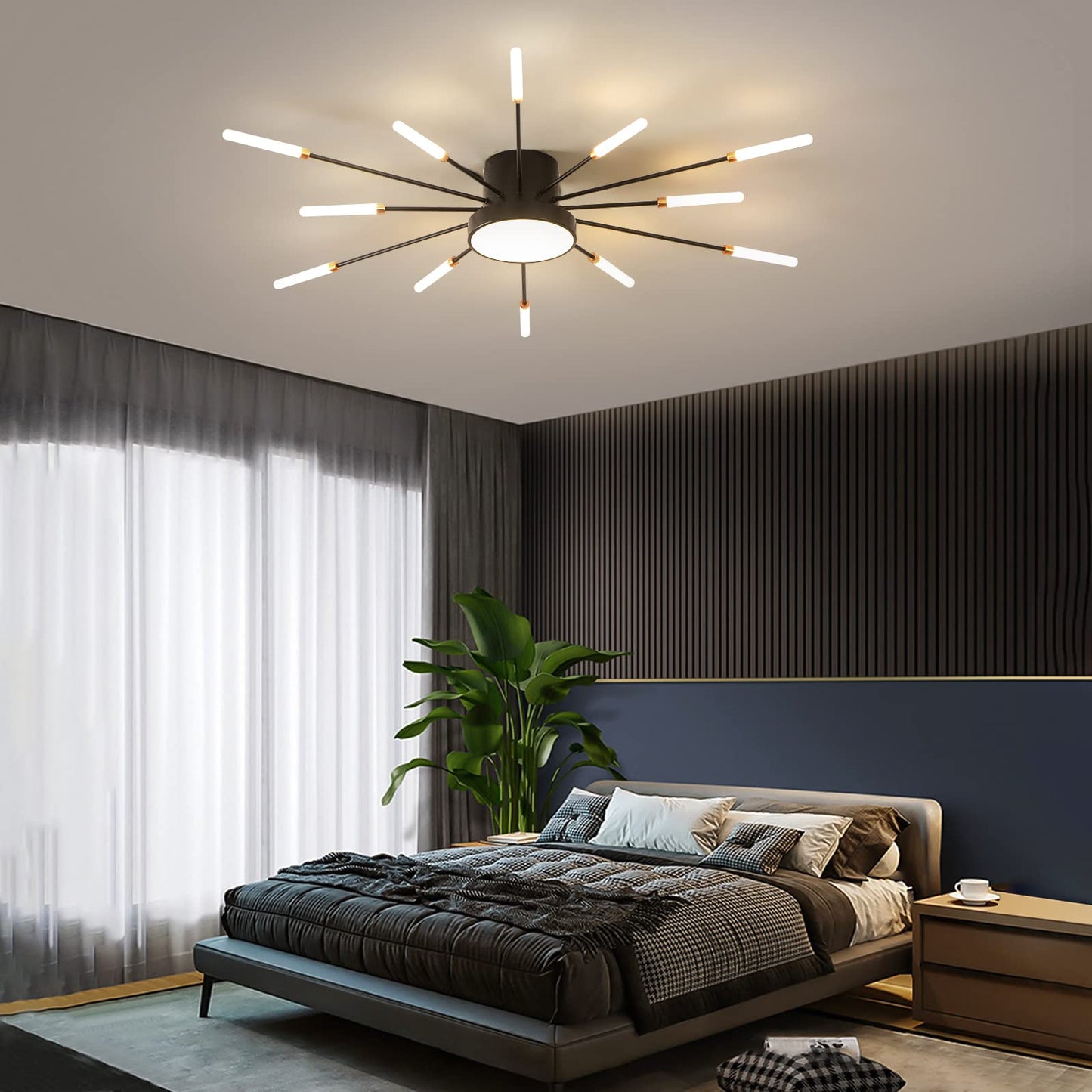 minifair Moderne LED-Deckenleuchte, 12 + 1 Köpfe, halbbündige Deckenleuchte, goldene Kronleuchter, Deckenbeleuchtung für Schlafzimmer, Wohnzimmer, Küche, Esszimmer, Restaurant