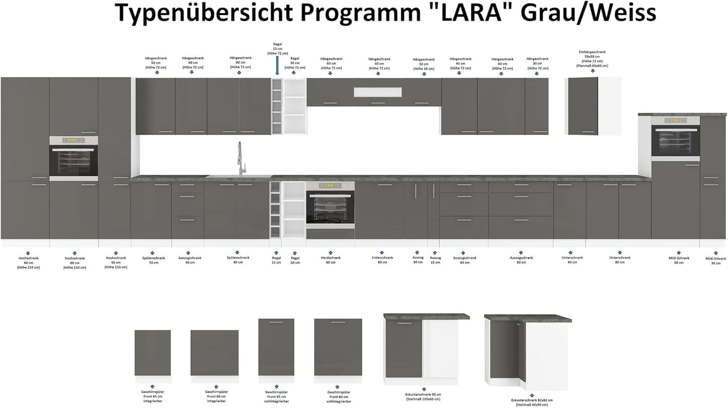 Küche Lara Grau/Weiß 210x260 cm Küchenzeile Einbauküche Eckküche Winkelküche