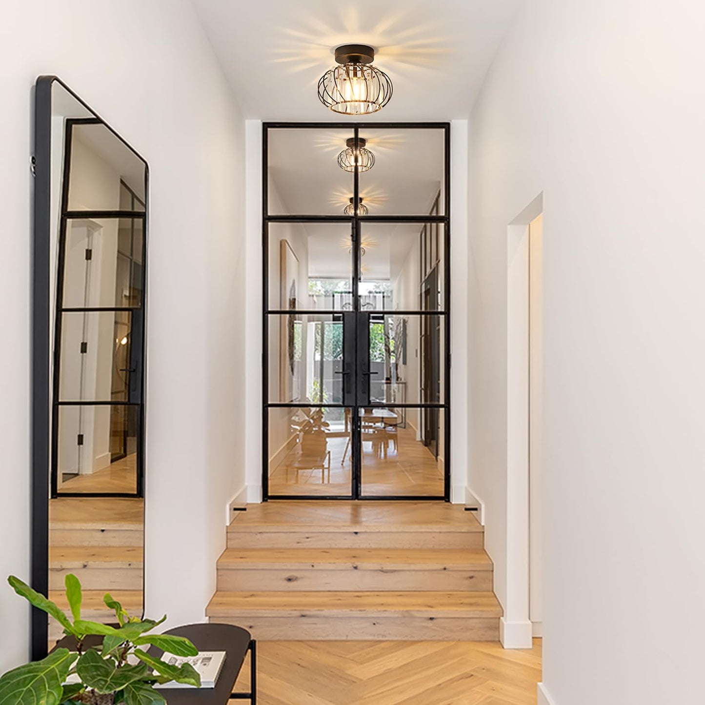 ANWIO Kristall Deckenleuchhte Kronleuchter, Wohnzimmer Lampe, Deckenleuchte E27 für Flur Balkon Küche Schlafzimmer Dekorative, Schwarz, Φ28CM