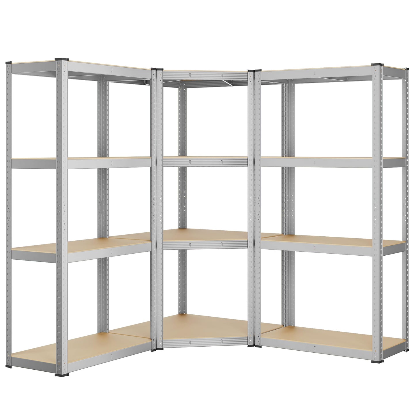 SONGMICS Corner Shelving Set, 5 Levels, Heavy Duty Shelf, Metal, Storage Shelving for Garage, Storage Room, Basement Shelf, Holds up to 2625 kg, Silver/Natural Beige, GLR070E03