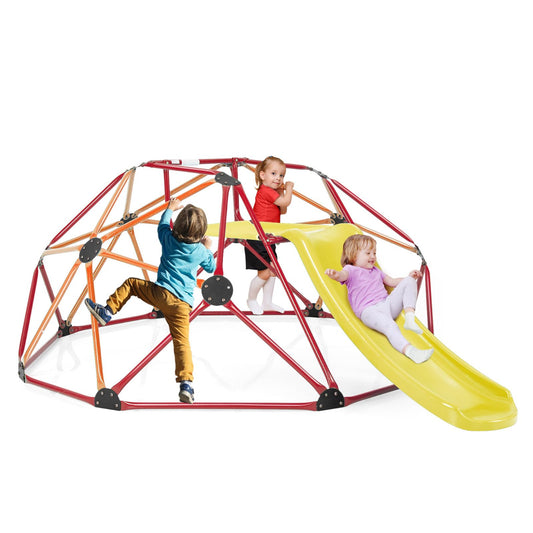COSTWAY Climbing Dome with Slide, Dome Climbing Frame with Fabric Platform, 180 kg Load Capacity, Outdoor & Indoor Playground for 3-10 Years, Ideal for Gym, Backyard, Garden