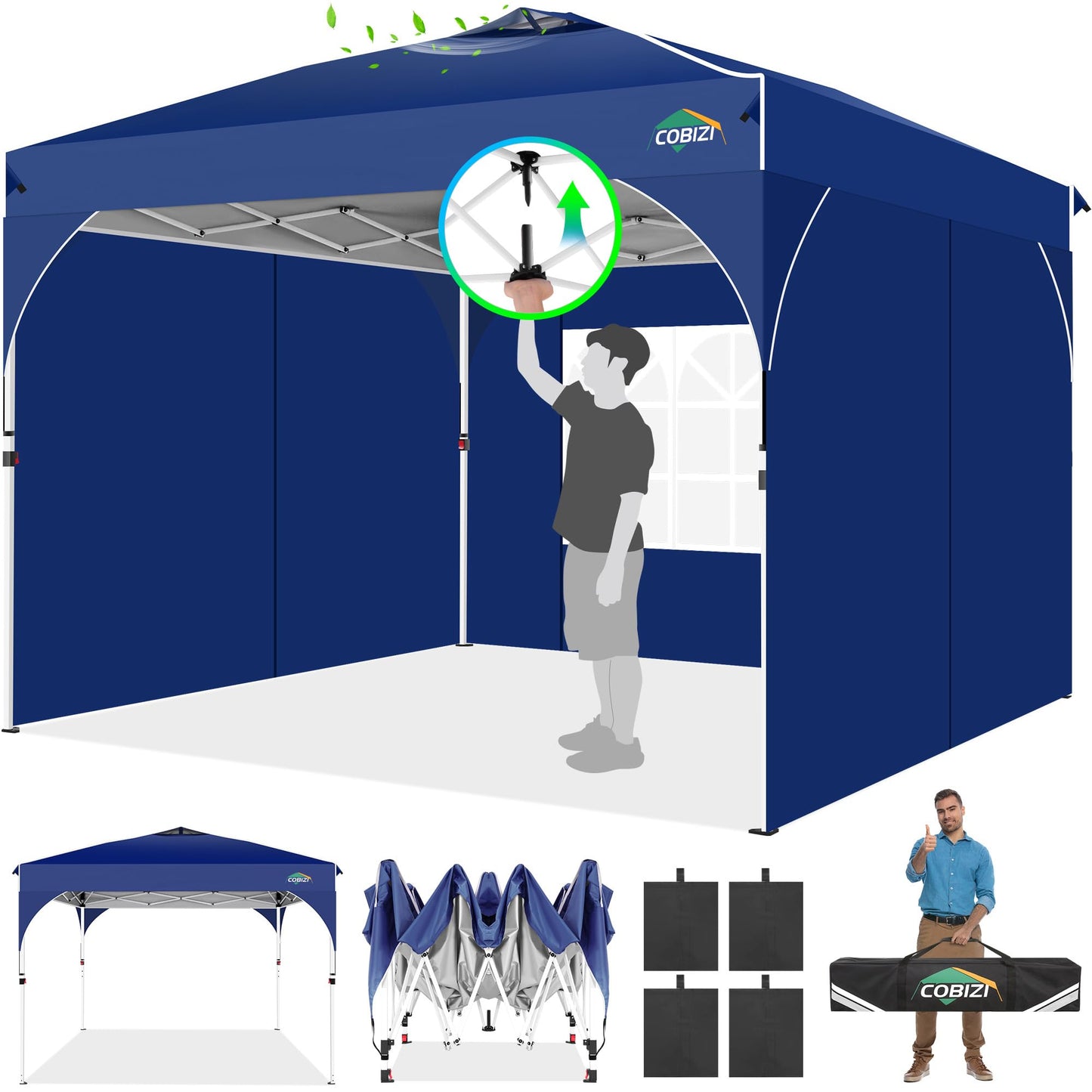 COBIZI Folding Gazebo Gazebo 3 x 6 Waterproof Winterproof Garden Gazebo Party Tent Pop Up Gazebo Foldable Tent with 6 Side Waves with Ventilation Openings, Sandbag for Market, Outdoor Event, Black