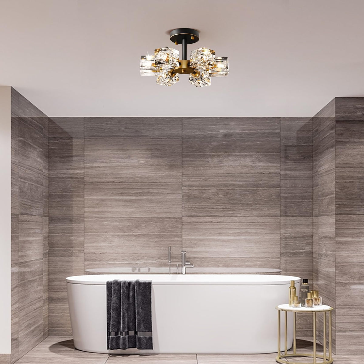 Modern Kistall Semi-Flush Ceiling Light Living Room, 8 Lights, Gold Crystal Chandelier, Semi-Flush Crystal Chandelier, Luxury Ceiling Light for Bedroom, Dining Room
