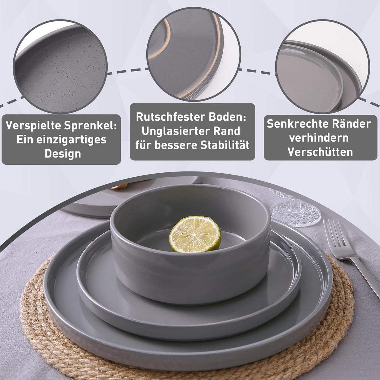 Star 18-Piece Plate Set, Crockery Set for 6 People, Stoneware Crockery Set, Anti-Scratch Dinner Service, Microwave & Dishwasher Safe, Cappuccino White