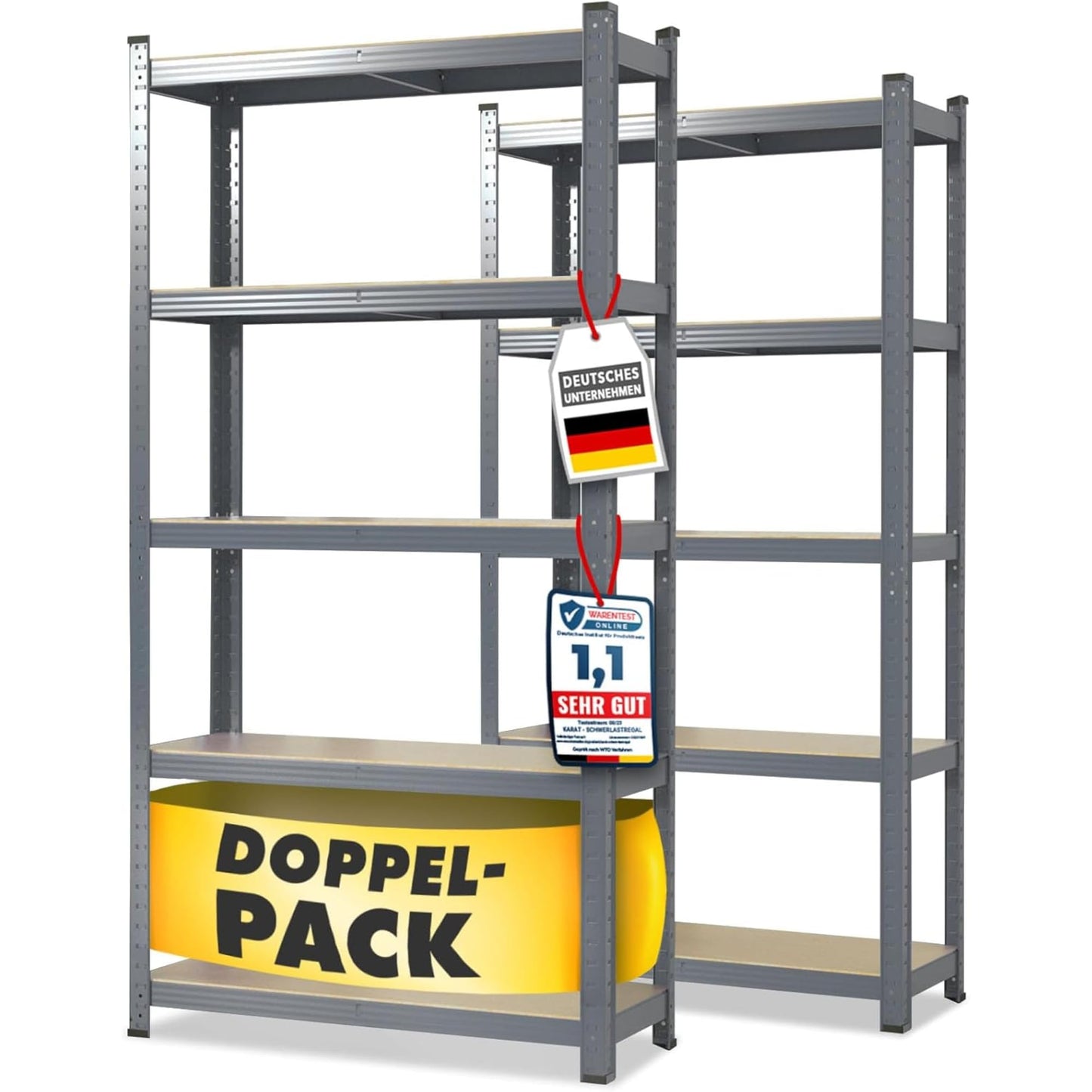 OfficeMarshal Double Pack Heavy Duty Shelves Black, 180 x 90 x 40 cm, Boltless Shelf, Storage Shelf, Standing Shelf, Plug-In System, Can be Assembled without Tools (Lakota)