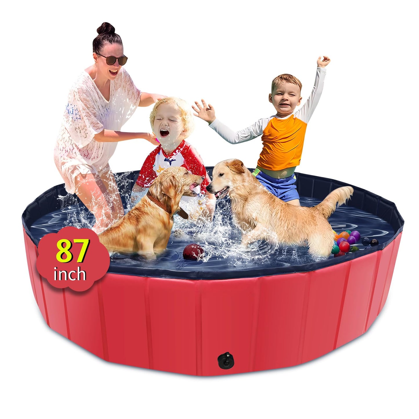 CACSPS Faltbarer Hundepool, 221 x 30,5 cm, Kinderpool mit Hartplastik, rutschfeste Hundebadewanne für den Außenbereich, Hinterhof, Faltbarer Hundepool für Kinder, Hunde, Haustiere (rot)