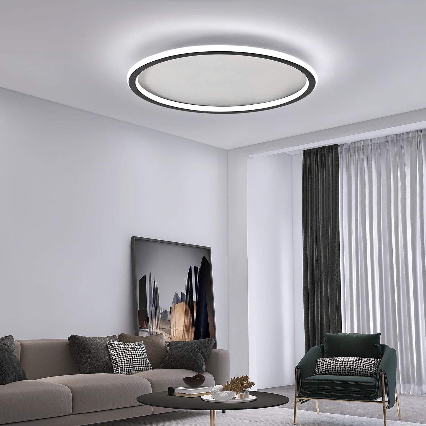 Mikeru 3000K Ceiling Light, 40 cm LED Round Ceiling Lighting, Warm White Ceiling Light, Flush Mount Bathroom Ceiling Lights Without Remote Control for Living Room, Hallway, Bedroom