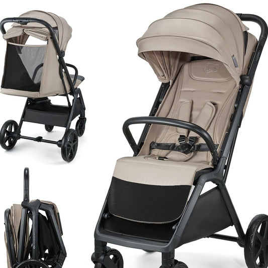 Kinderkraft Loom Buggy up to 27 kg, Pushchair, Enlarged Hood, Padded Wheels, Lying Position, Light Weight - 9 kg Spacious Basket, Compact Dimensions, Beige