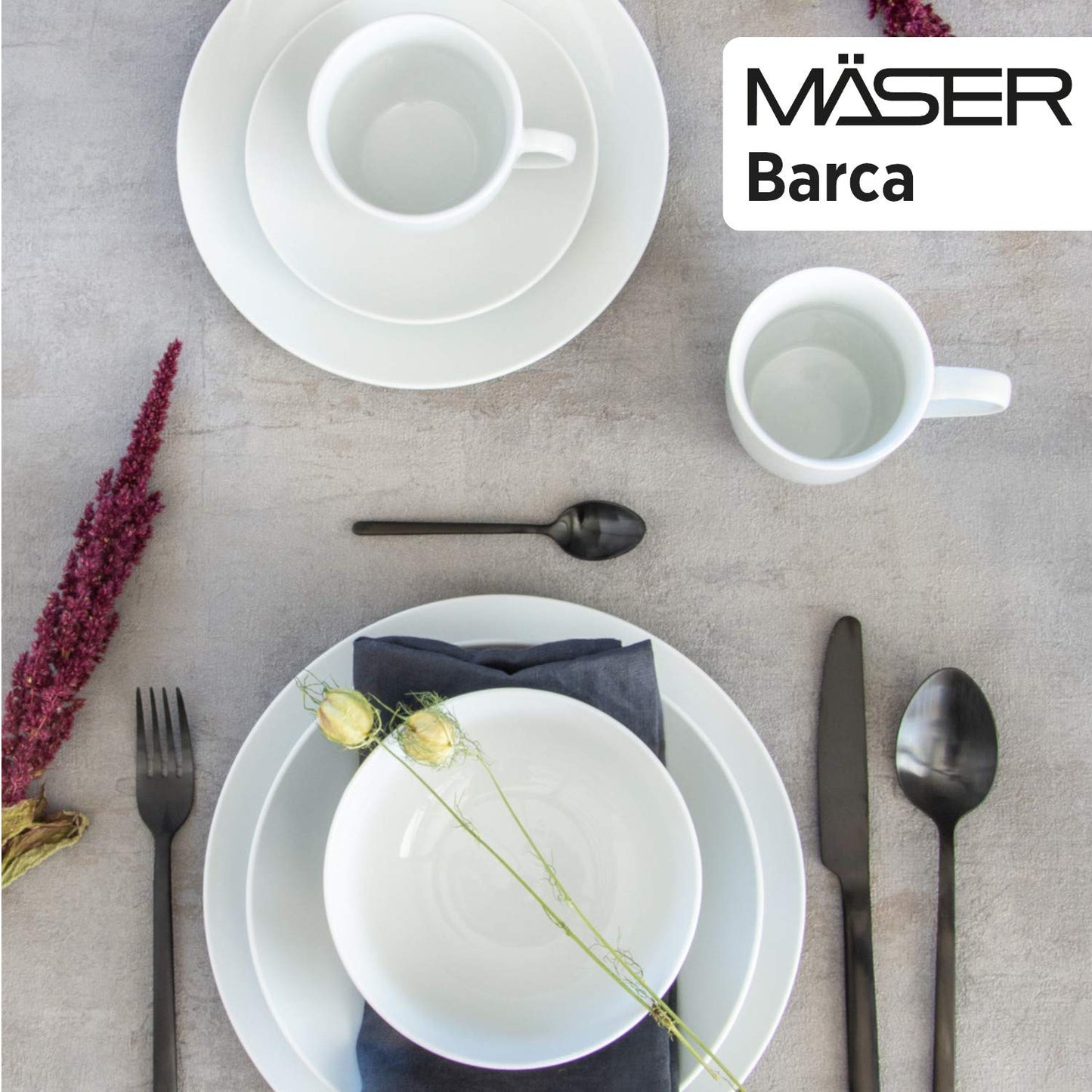MÄSER 931523 Barca Geschirr-Set für 6 Personen, 30-tlg. Kombiservice, Porzellan, Weiß