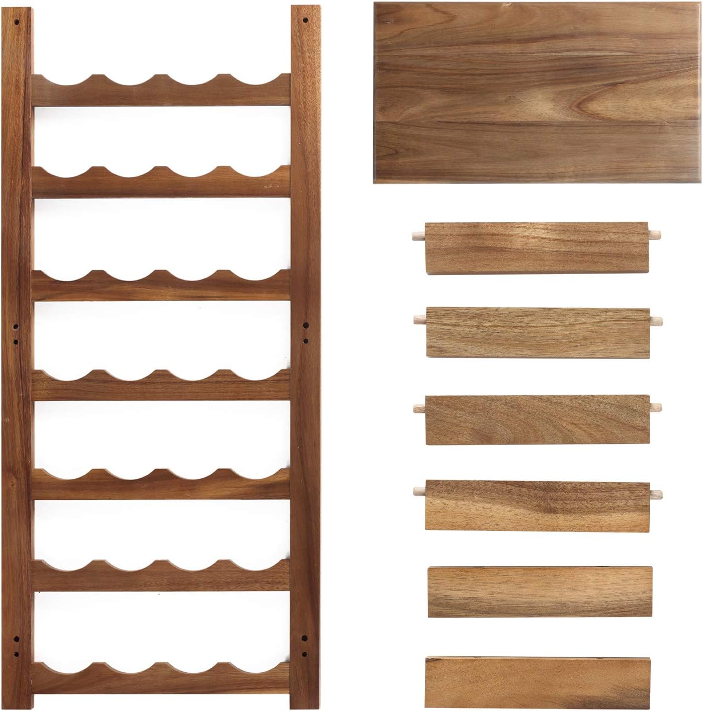 Acacia Wood Wine Rack for 28 Bottles Sturdy Lightweight Bottle Rack for Cellars, Catering and Storage Rooms, Modular Expandable Bottle and Wine Storage