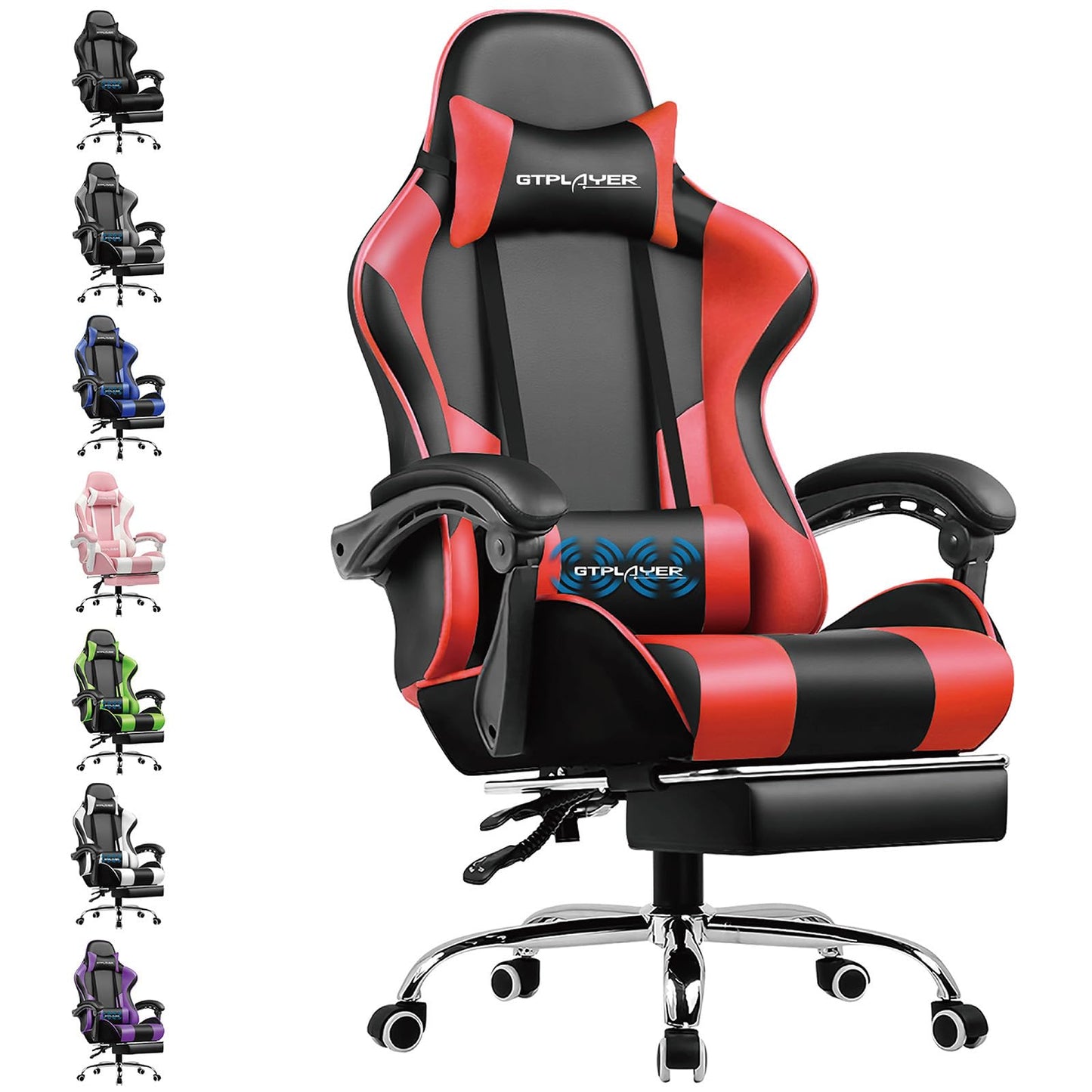 GTPLAYER Gaming Stuhl Bürostuhl Massage Gaming Sessel Ergonomischer Gamer Stuhl mit Fußstütze, Kopfstütze Massage-Lendenkissen, Gepolstert Gaming Chair, Drehsessel, weiß