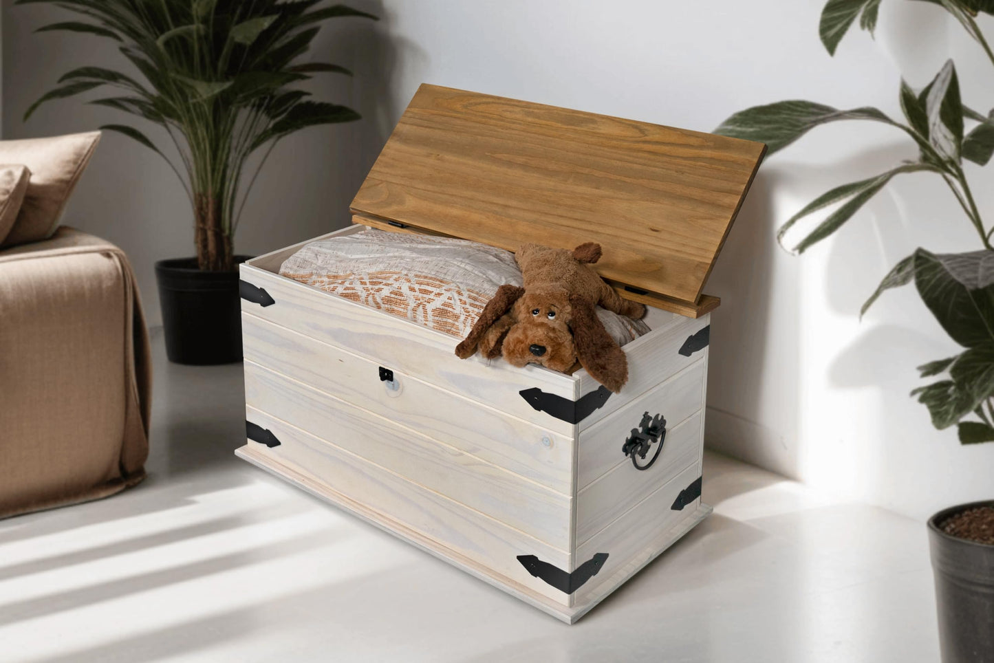 SAM Cancun Coffee Table Solid Pine Wood Side Table with Drawer White Varnished Honey Top Plate Black Metal Handle Mexico Furniture