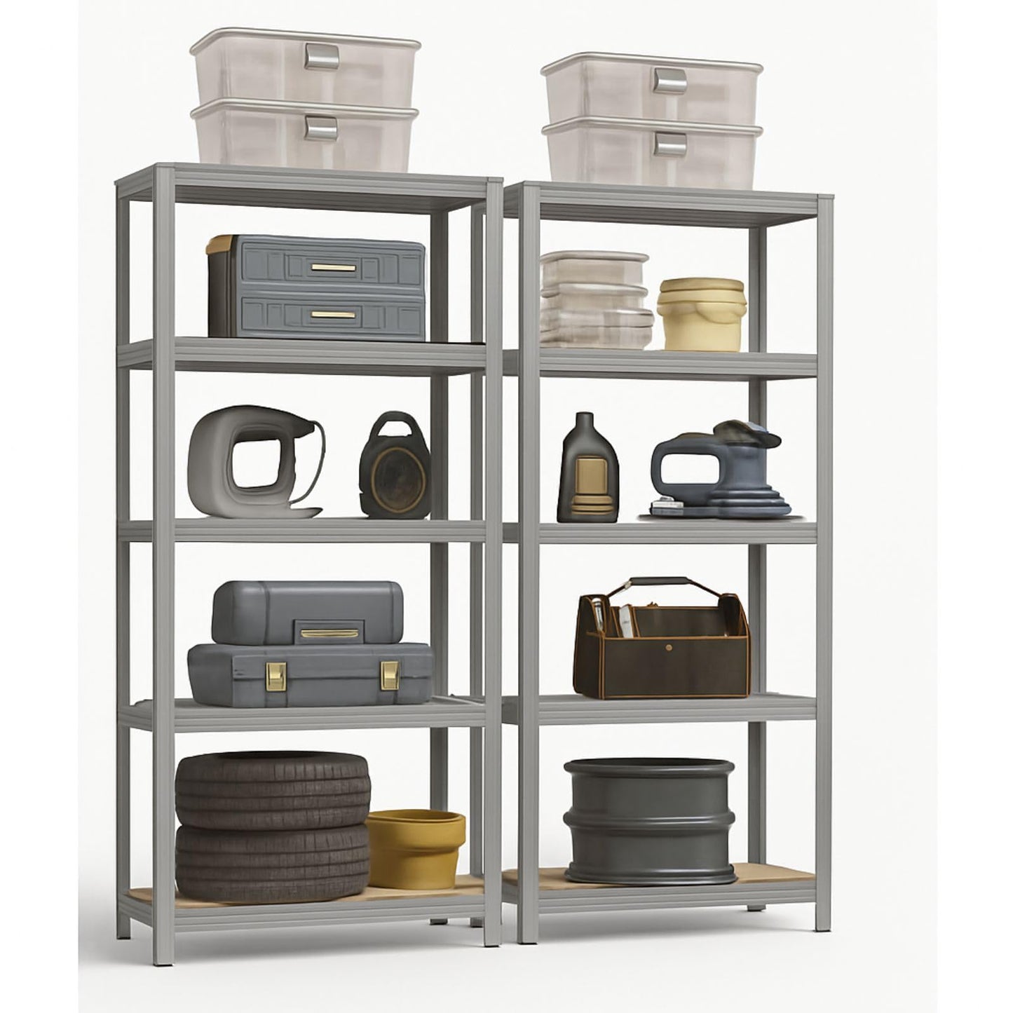 OfficeMarshal Double Pack Heavy Duty Shelves Black, 180 x 90 x 40 cm, Boltless Shelf, Storage Shelf, Standing Shelf, Plug-In System, Can be Assembled without Tools (Lakota)